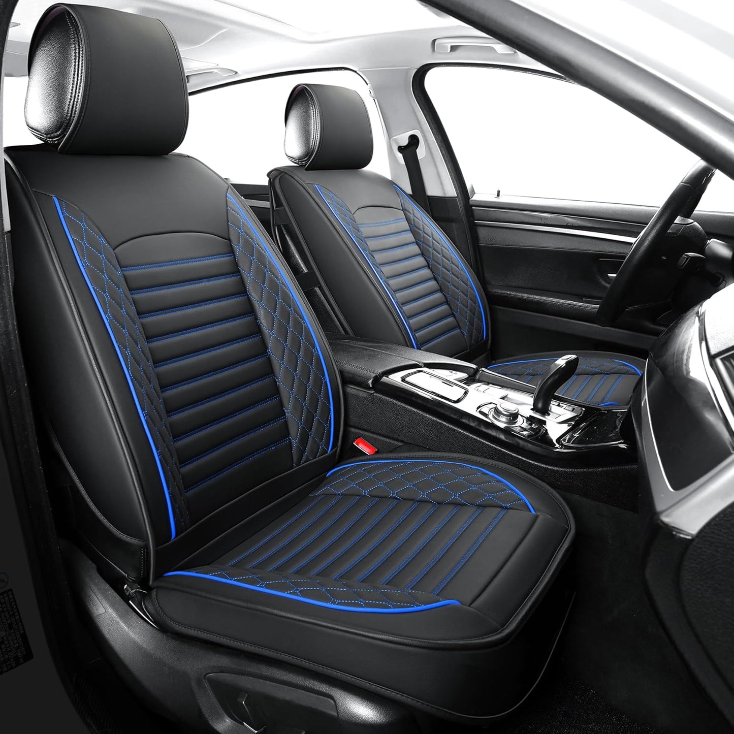 Vankerful Leather Seat Covers for Cars,Car Seat Covers Front Seats Only,Automotive Seat Covers for Trucks,SUV,Leatherette,Universal Fit，Vehicles Seats Cushions(Front Pair,Black)