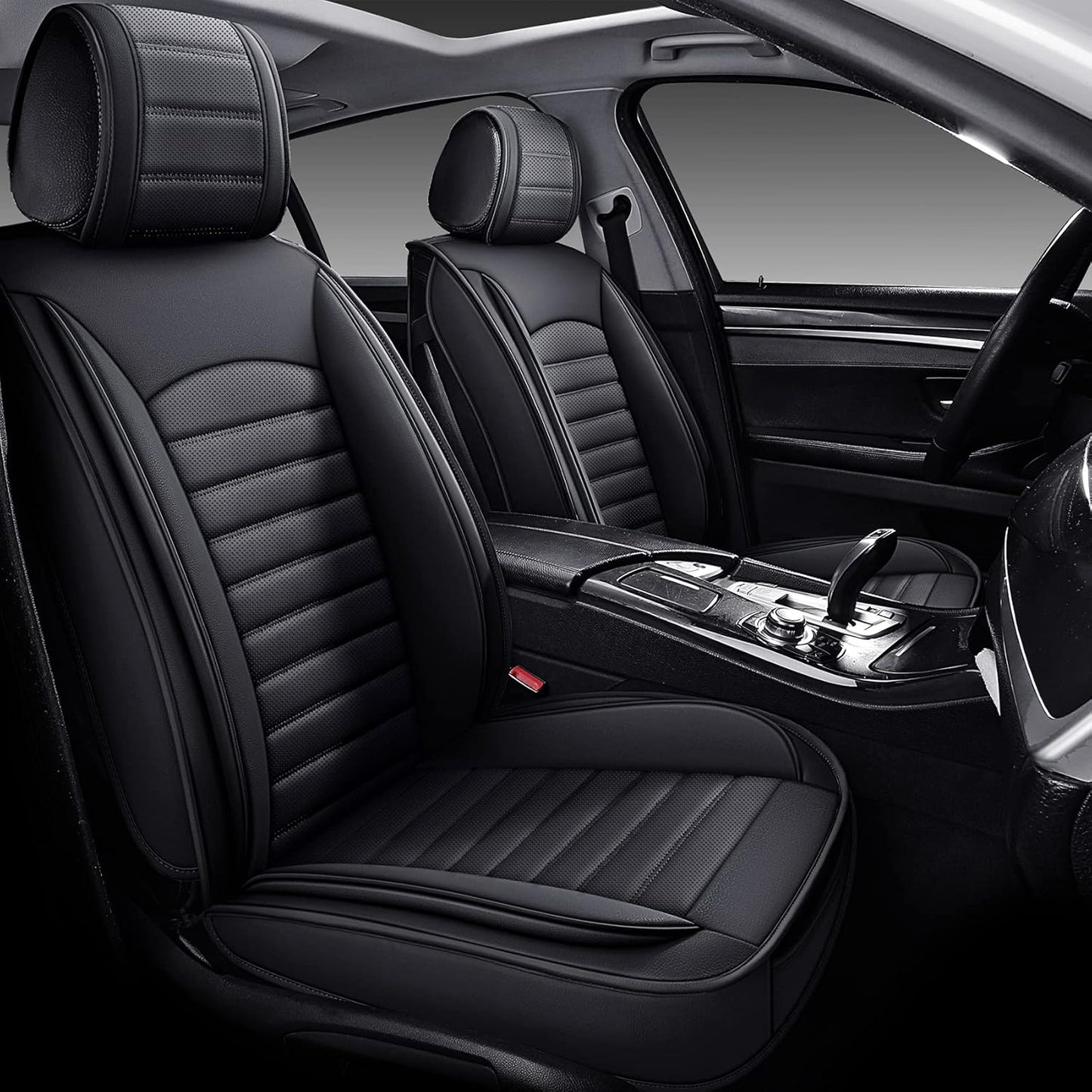 OMOKA AUTO Rear Car Seat Covers with Waterproof Leather,Vehicle Cushion Cover for Cars SUV Sedan Pick-up Truck Universal Fit Set for Most Cars (Black, Rear Seat)