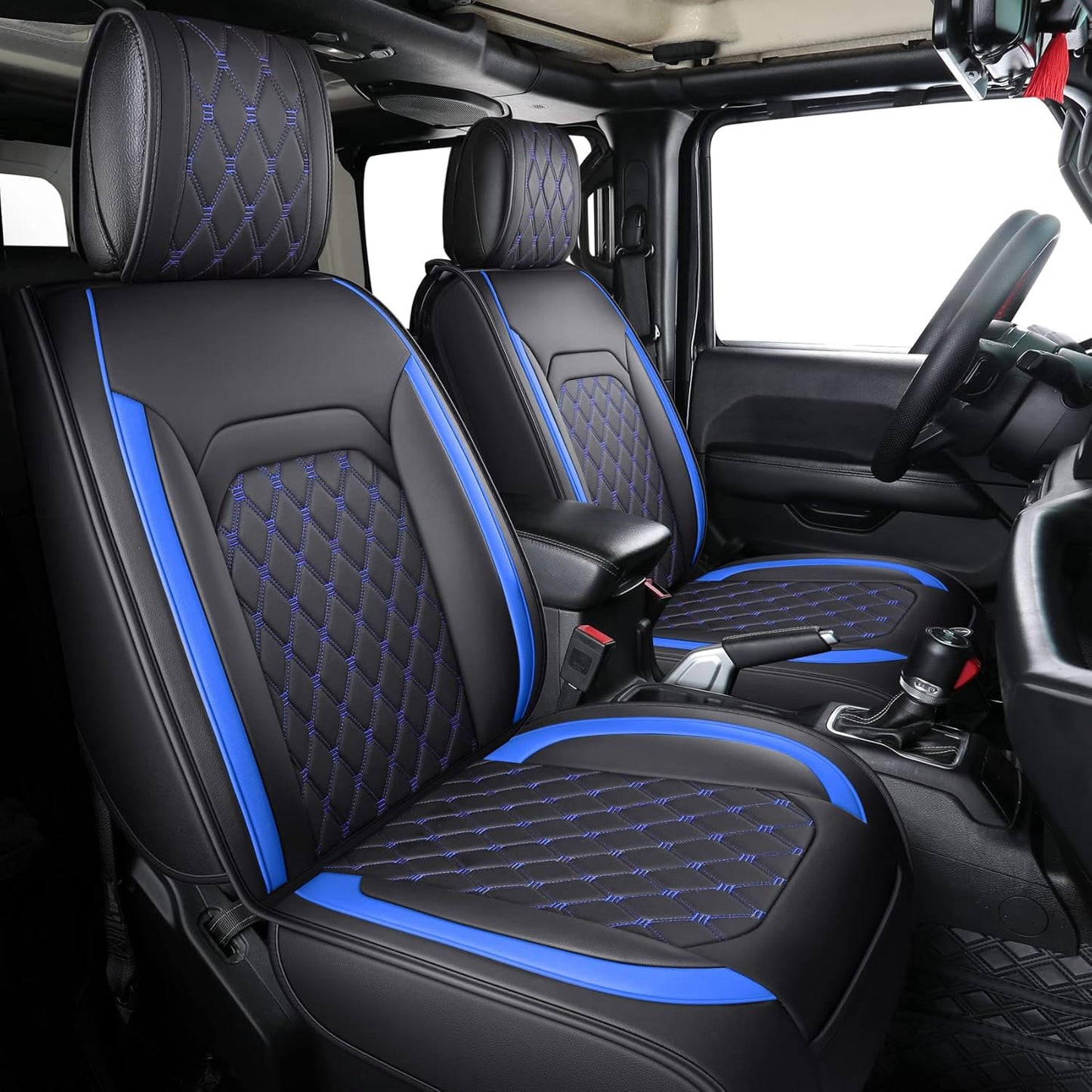 Aierxuan Front Seat Covers Compatible with Jeep Wrangler JK JL Custom Fit 2007-2025 2/4 Door Sahara Willys Sport High Altitude Unlimited Truck Pickup Waterproof Leather(2 PCS Front, Black-White)