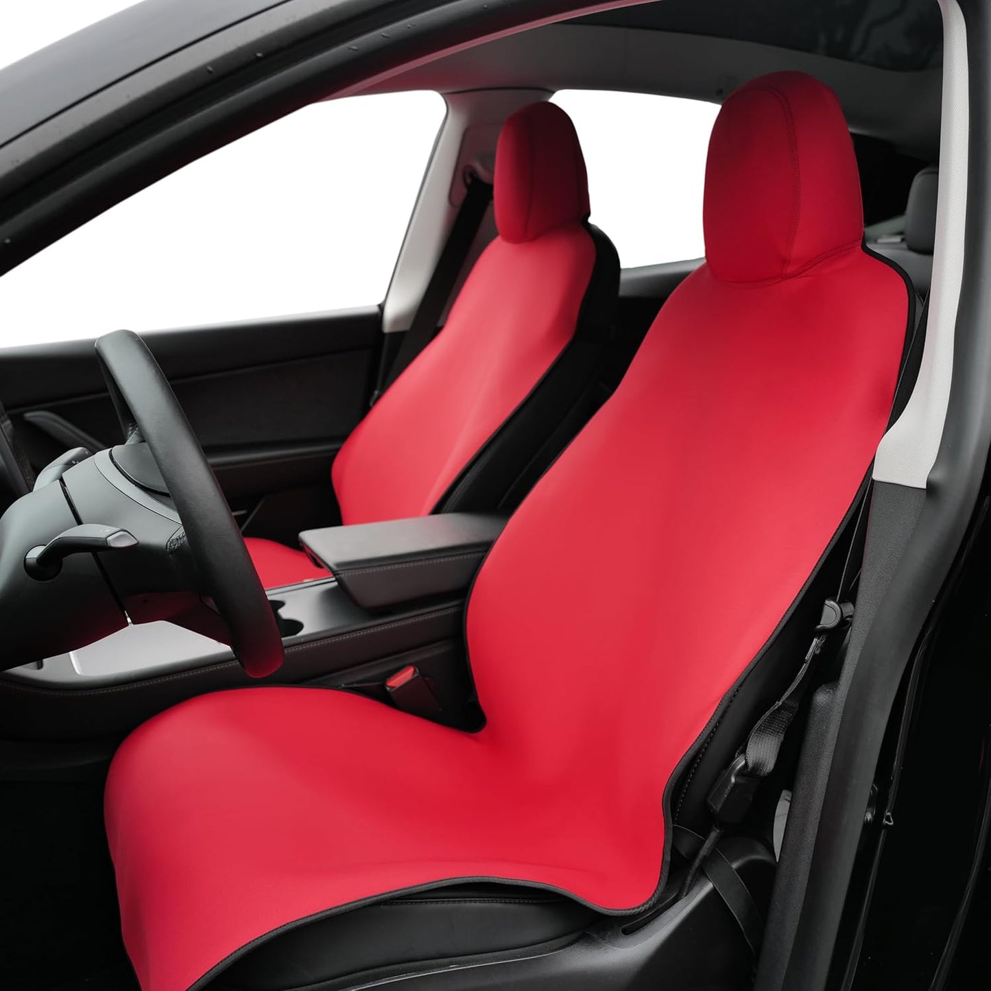 EVNV Tesla Model Y Seat Cover 2024 - Waterproof Neoprene Front Seat Protector - Fits 2018-2023 Model 3/Y, 1 Red Cover