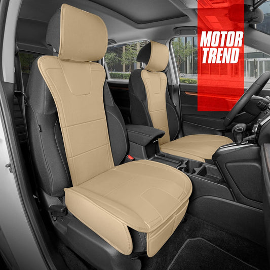 Motor Trend Faux Leather Car Seat Covers, 2 Piece Set – Premium Car Seat Cushions for Front Seats, Padded Car Seat Protectors with Storage Pocket, Seat Covers for Cars Trucks SUV (Solid Beige)