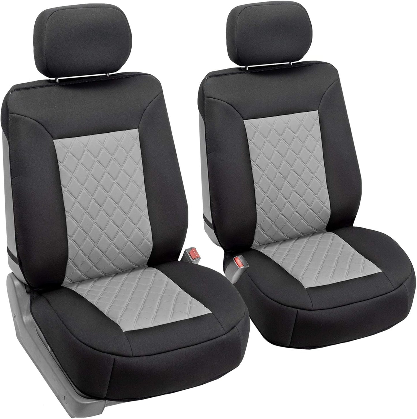 FH Group Front Set Neosupreme Car Seat Covers for Low Back Seats with Removable Headrest, Universal Fit, Airbag Compatible, Seat Cover for SUV, Gray/Black