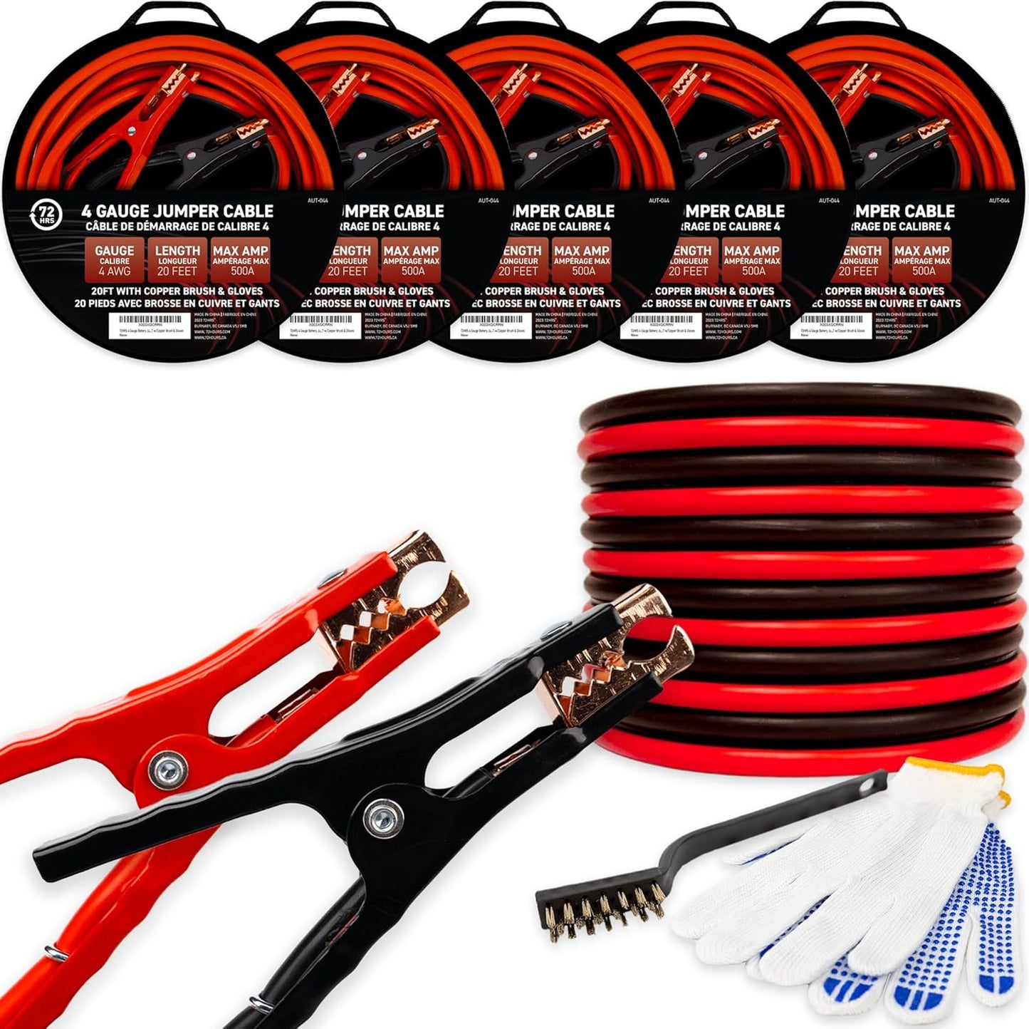 72HRS Jumper Cables, Booster Cable, Jumper Battery Cables for Roadside Emergencies (25 Feet (Pack of 10), 0-Gauge)