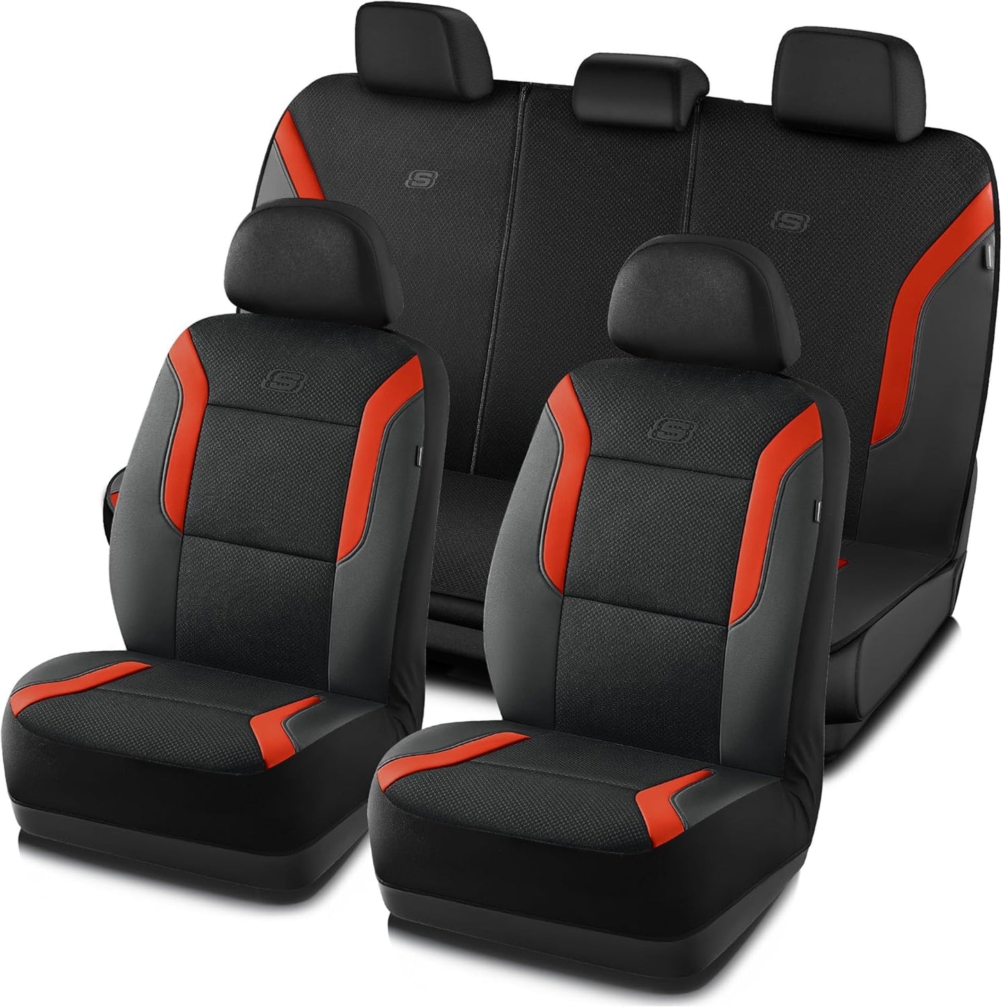 Skechers Memory Foam Car Seat Covers, Air Cool Mesh Thick Seat Covers, Slip-ins Front Seat Cover, Airbag Compatible, Automotive Comfort & Protection for Most Cars,Vans,Trucks, SUVs,Red