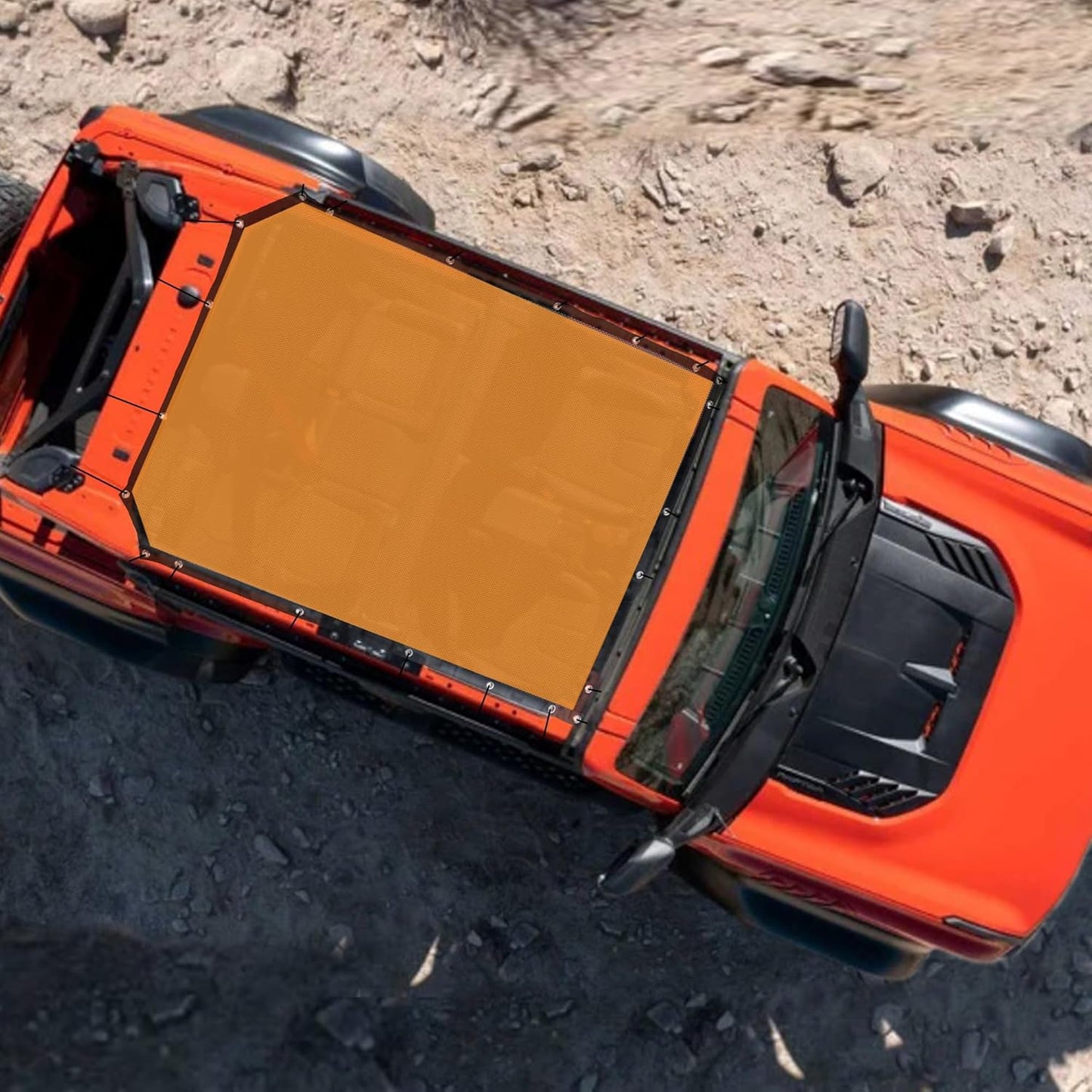 BESTAOO Sunshade for Ford Bronco Accessories 2021 2022 2023 2024 2025 4 Door, Front & Rear Full Length Mesh Sun Shade Bimini Top Cover for Bronco 4 Door - Blocks UV, Wind, Noise (Orange)
