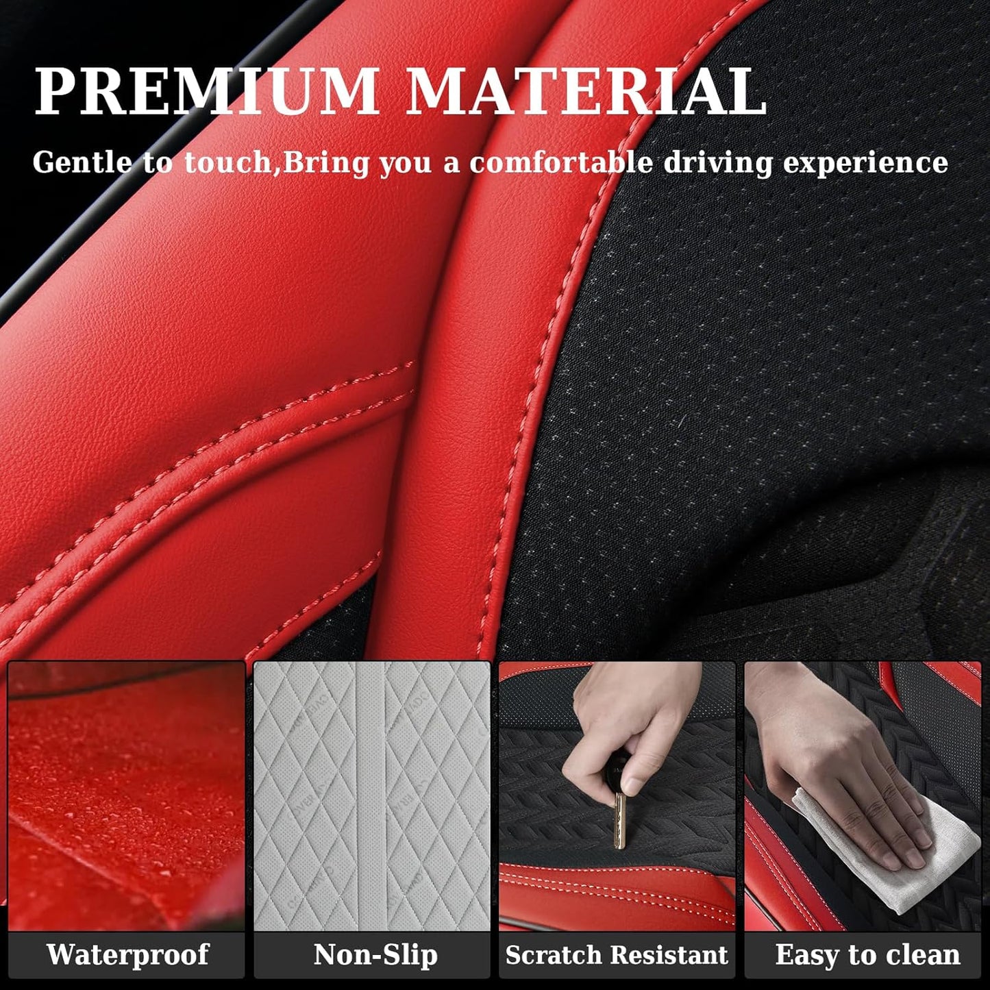 Coverado Car Seat Cover, Front Seat Cover, 2PCS Car Seat Protector, Seat Covers for Cars, Breathable Faux Leather Car Seat Cushion, Car Seat Protector, Red Car Seat Covers Winter Fit for Most Vehicles