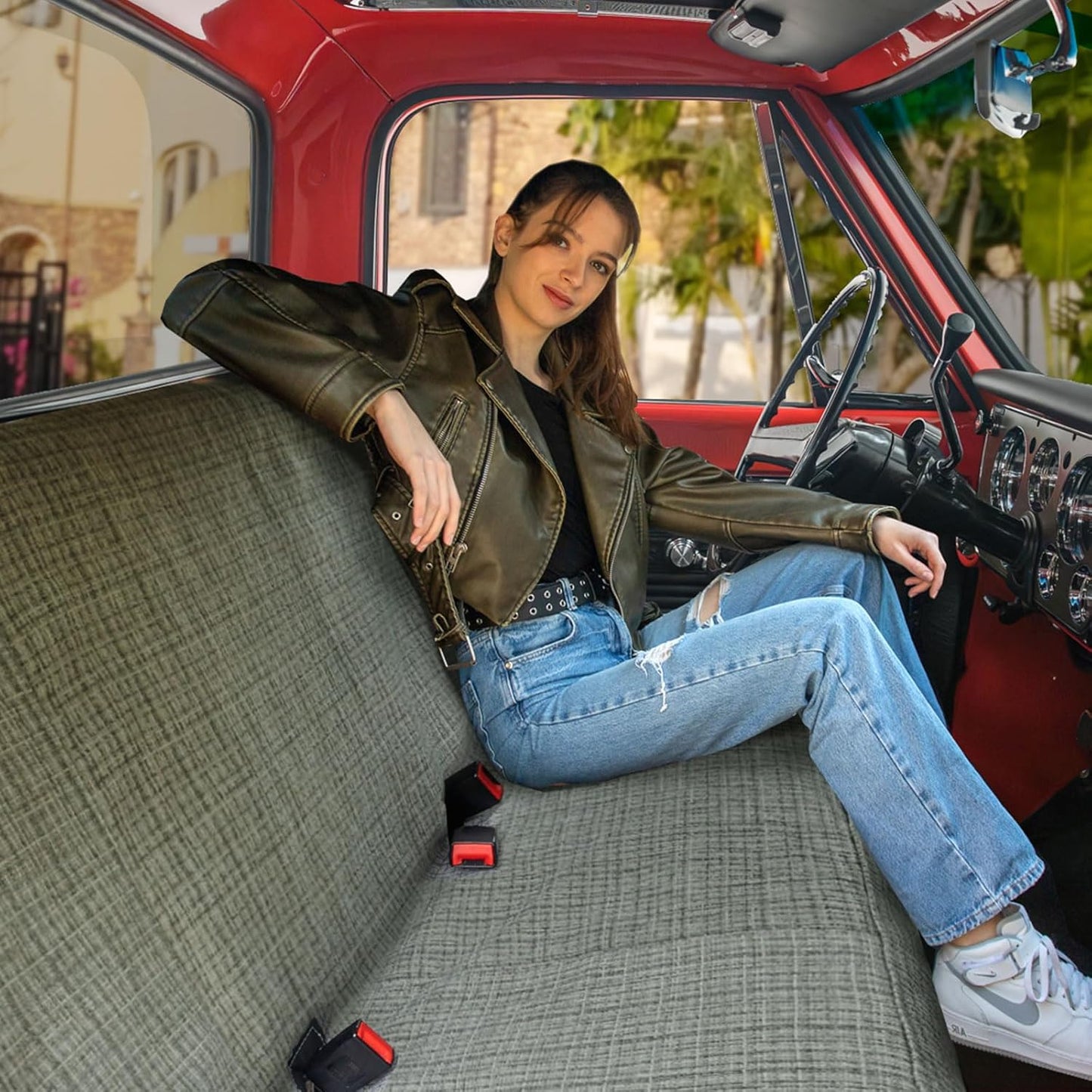 XCAR Durable Universal Car Seat Cover for Truck and Car Bench Seats Black for Full Size Pickup Trucks One Piece