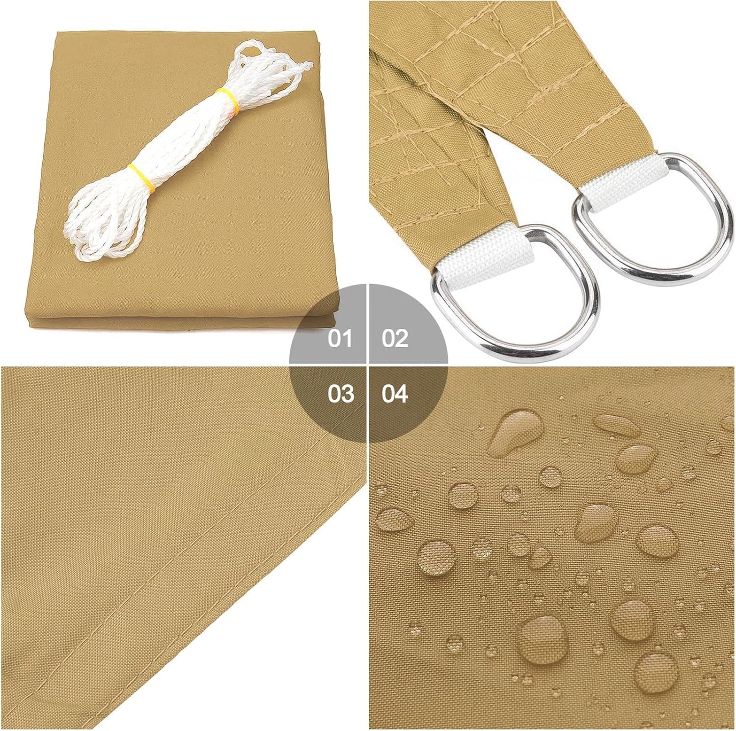 Lucky Monet Sun Shade Sail Rectangle Outdoor Canopy Cover 14ft x 14ft Sail Shade Waterproof UV Block Canopy Shade Cover for Patio Backyard Garden (Sand)