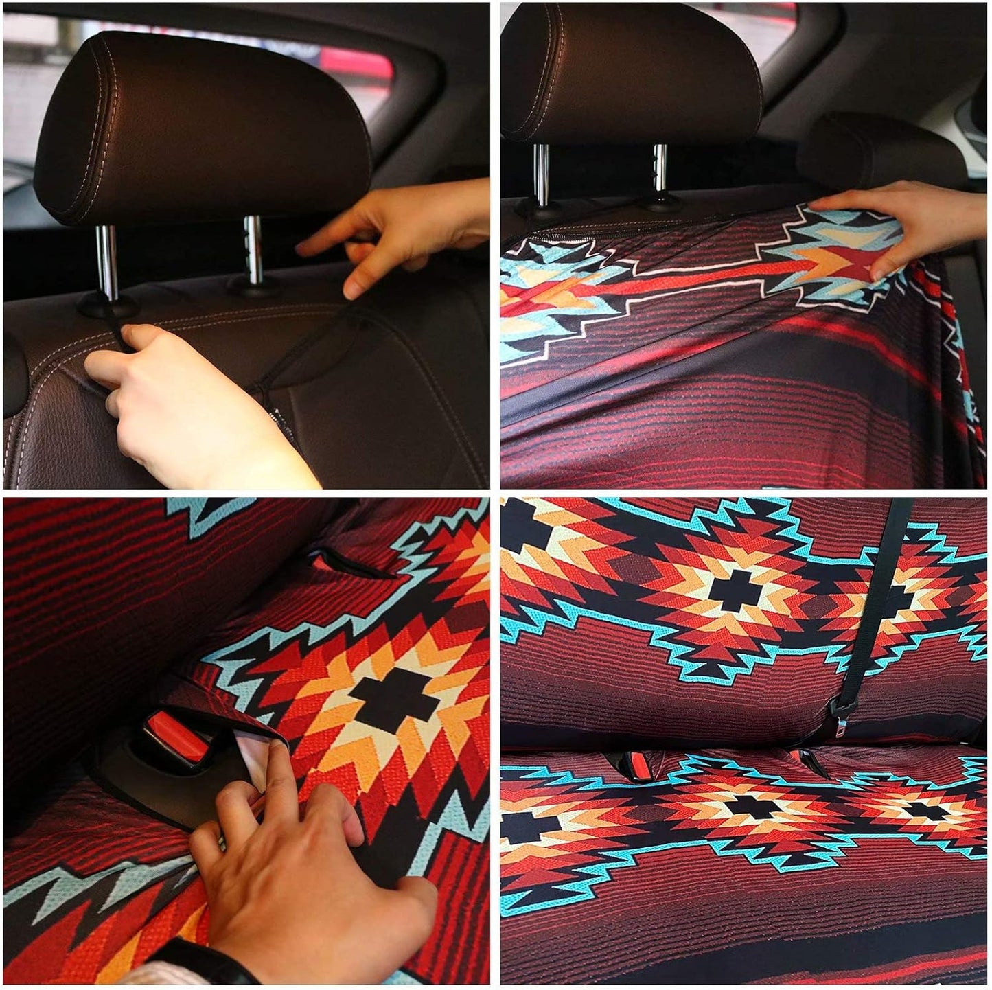 Pensura Tribal Aztec Stripes Pattern Front and Rear Bench Back Seat Cover Steering Wheel Cover Car Headrest Cover Car Floor Mats Set of 10 pc,Vehicle Seat Protector Universal fit for Sedan Breathable