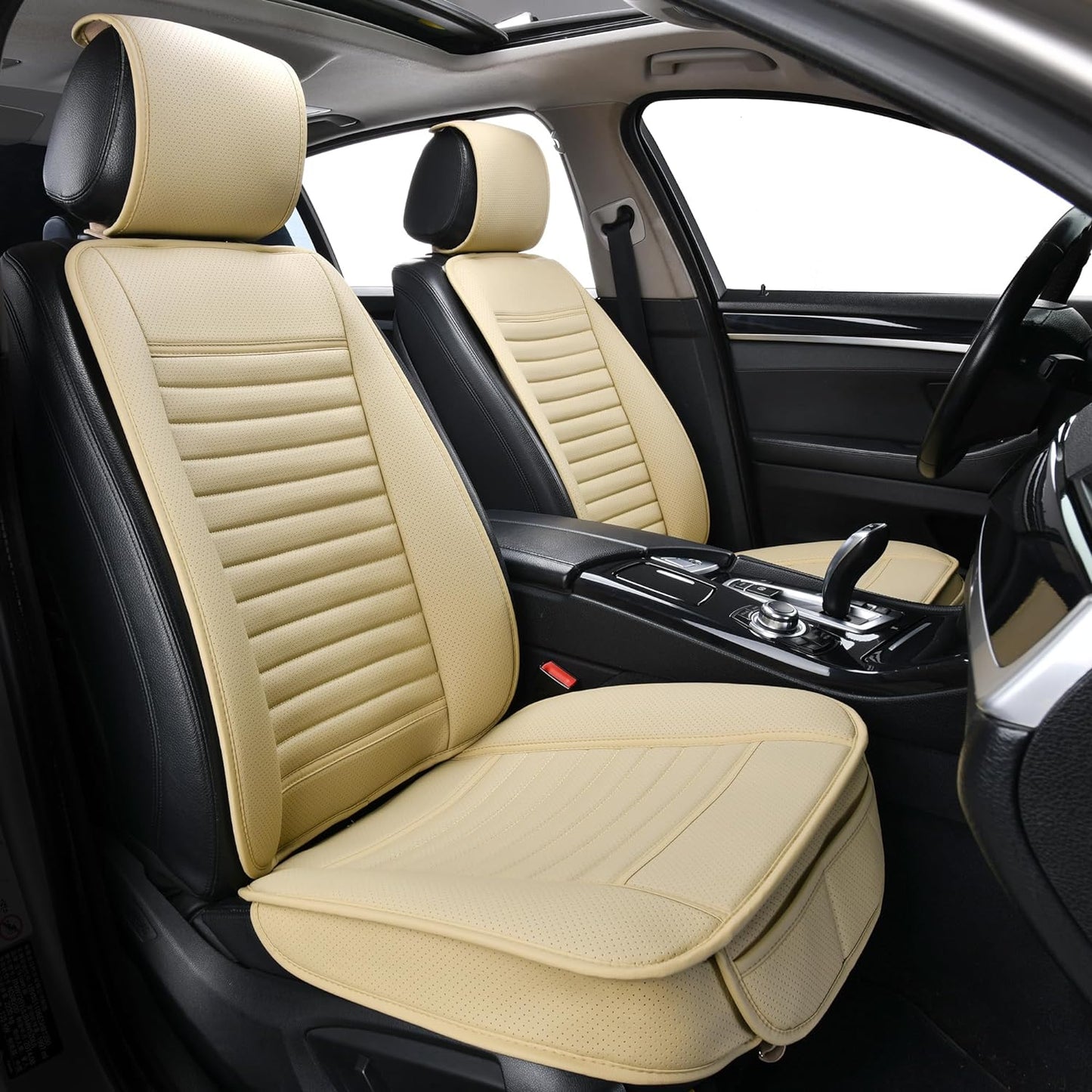 Sunny color 2pc Edge Wrapping Comfortable Car Front Seat Covers, Seat Protectors, Anti-Slip Bottom Seat Cushion Covers for Auto with PU Leather(Black)