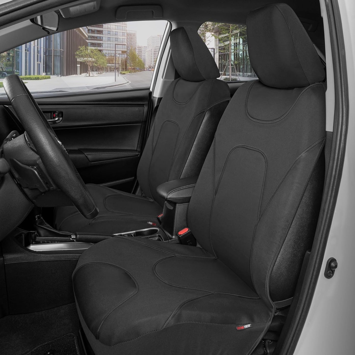 Motor Trend AquaShield Waterproof Front Seat Covers, Black Seat Covers for Cars – Padded Neoprene Front Car Seat Cover, SUV Seat Covers Protector - Car Interior Cover for Auto Truck & Van
