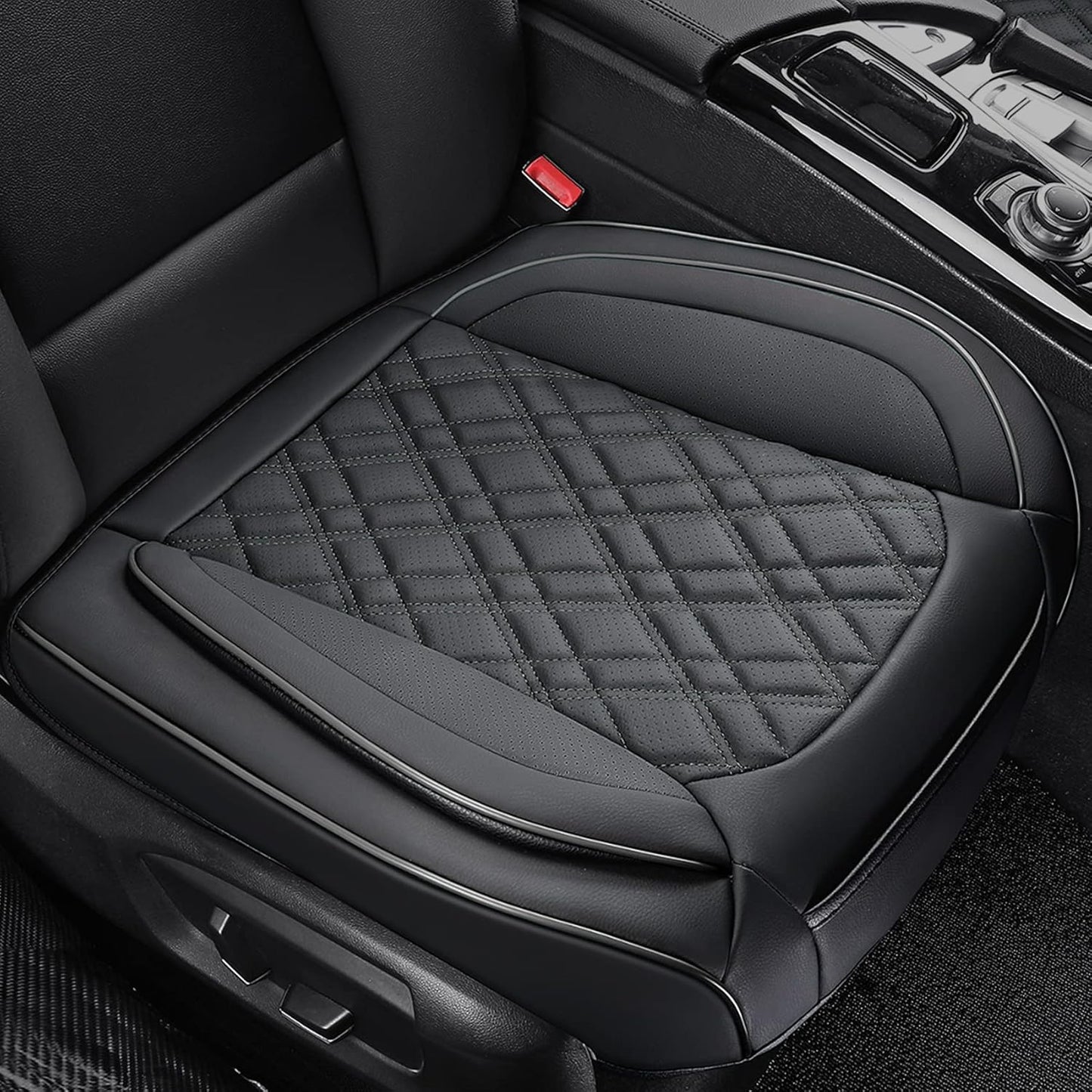 Car Seat Cover Front PU Leather Seat Covers, 2Pcs Universal Bottom Seat Covers for Cars, Anti-Slip, Storage Bags,Full Wrapping Edge Fits 95% of Vehicles(1 Pair, Beige)