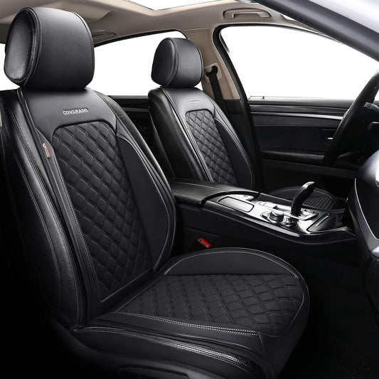 Coverado Leather Front Seat Covers, Waterproof Seat Covers for Cars with Velvet, Car Seat Protector Universal Fit for Most Vehicles(Black&Gray)