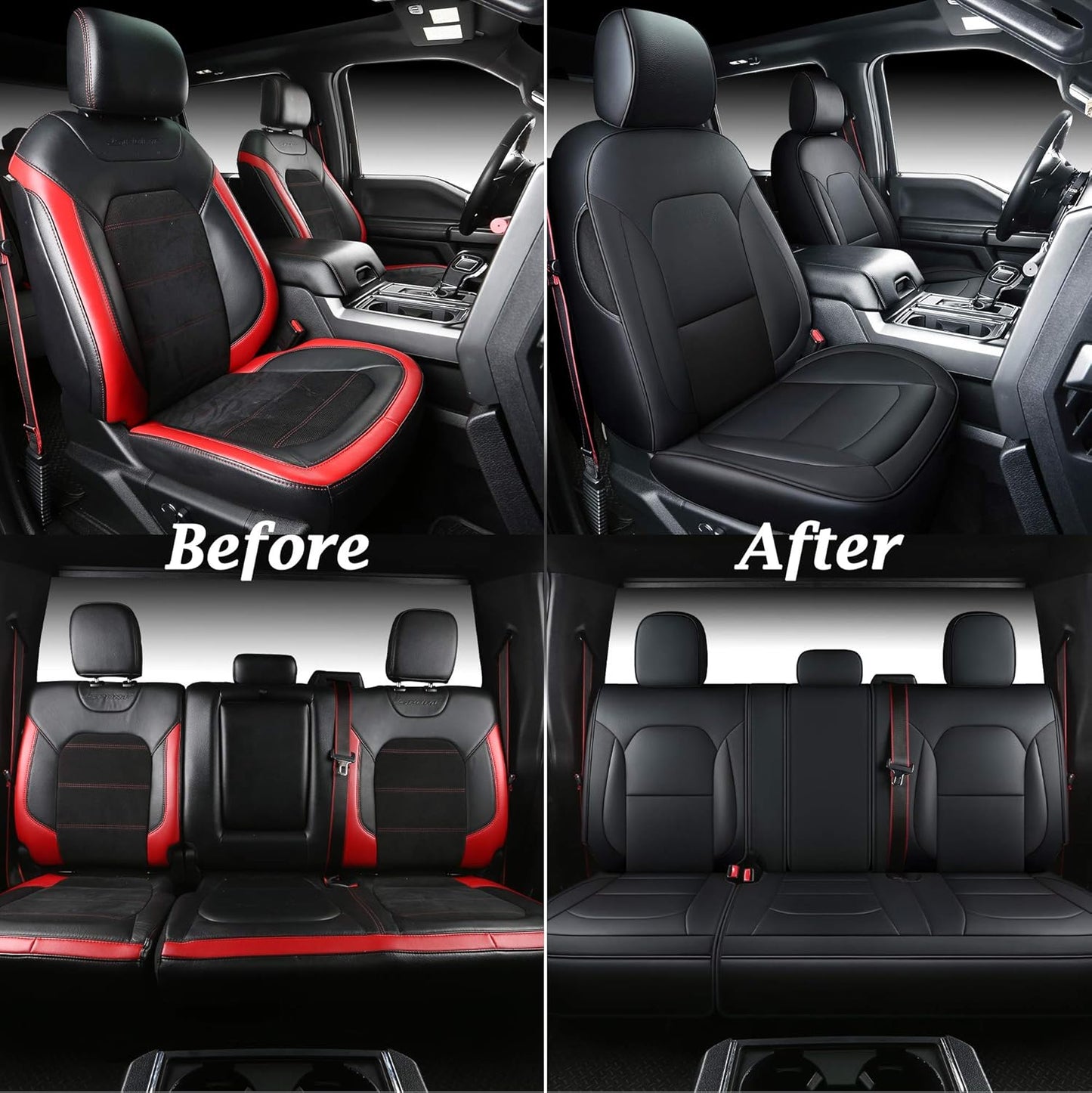 Coverado Front 3 Pieces, Waterproof Leatherette Truck Seat Protectors Custom Fit Front Seat, Compatible with Ford F-150 2015-2022 & F-250 F-350 F-450 2017-2022 SuperCab SuperCrew CrewCab, Black