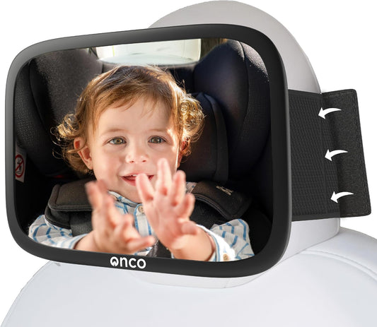 Onco Fixed Headrest Car Mirror - Tesla-Compatible, 100% Shatterproof & Shake-Proof for Baby Rear Facing, Adjustable Seat Mirror for Car Journeys