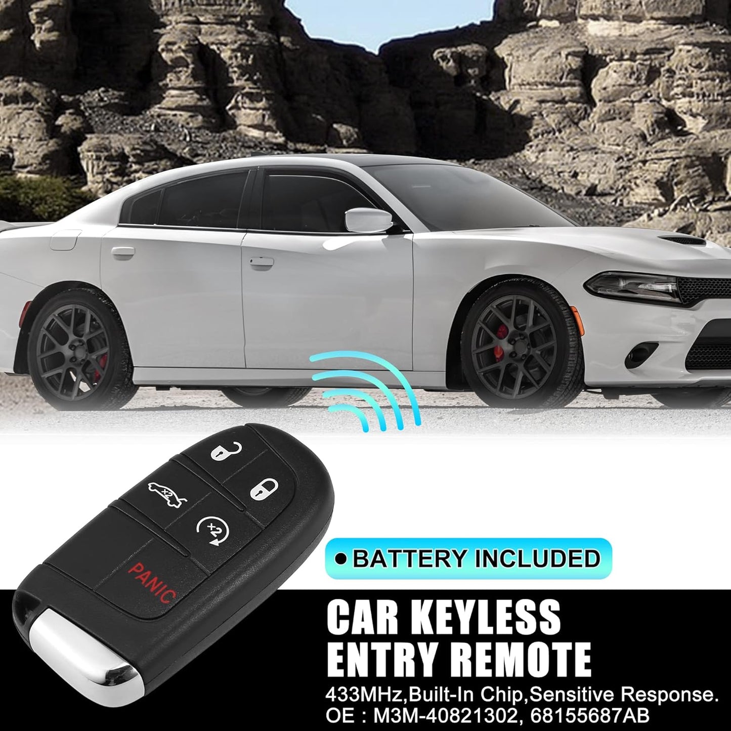 X AUTOHAUX 2pcs 433MHz M3M-40821302 Replacement Keyless Entry Remote Car Key Fob for Chrysler 300 2019-2022 for Chrysler 200 2015-2017 5 Buttons with Door Key 4A Chip