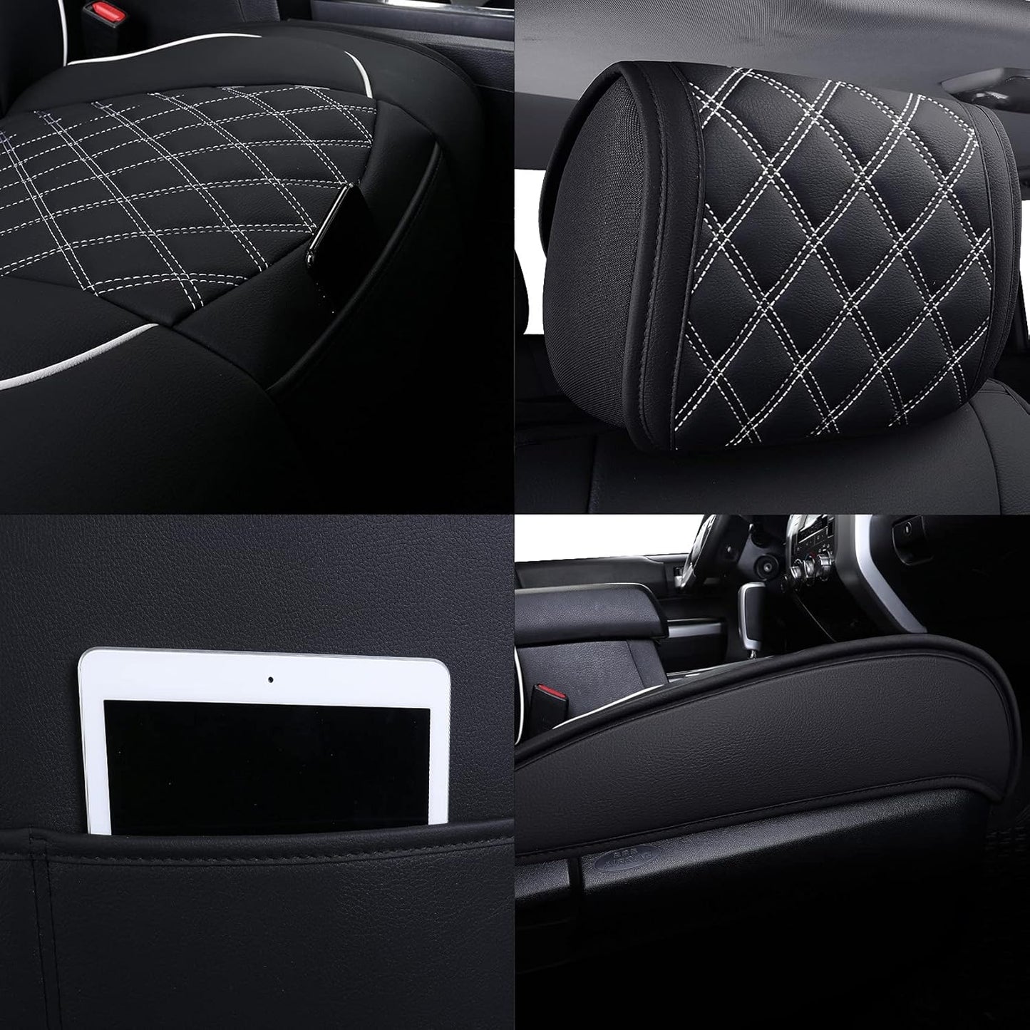 YIERTAI Seat Covers Compatible with 2008-2022 2023 2024 2025 Toyota Tundra Crewmax Double Extended Cab Regular Cab Pickup Waterproof Leather(2 PCS Front/Black-White)