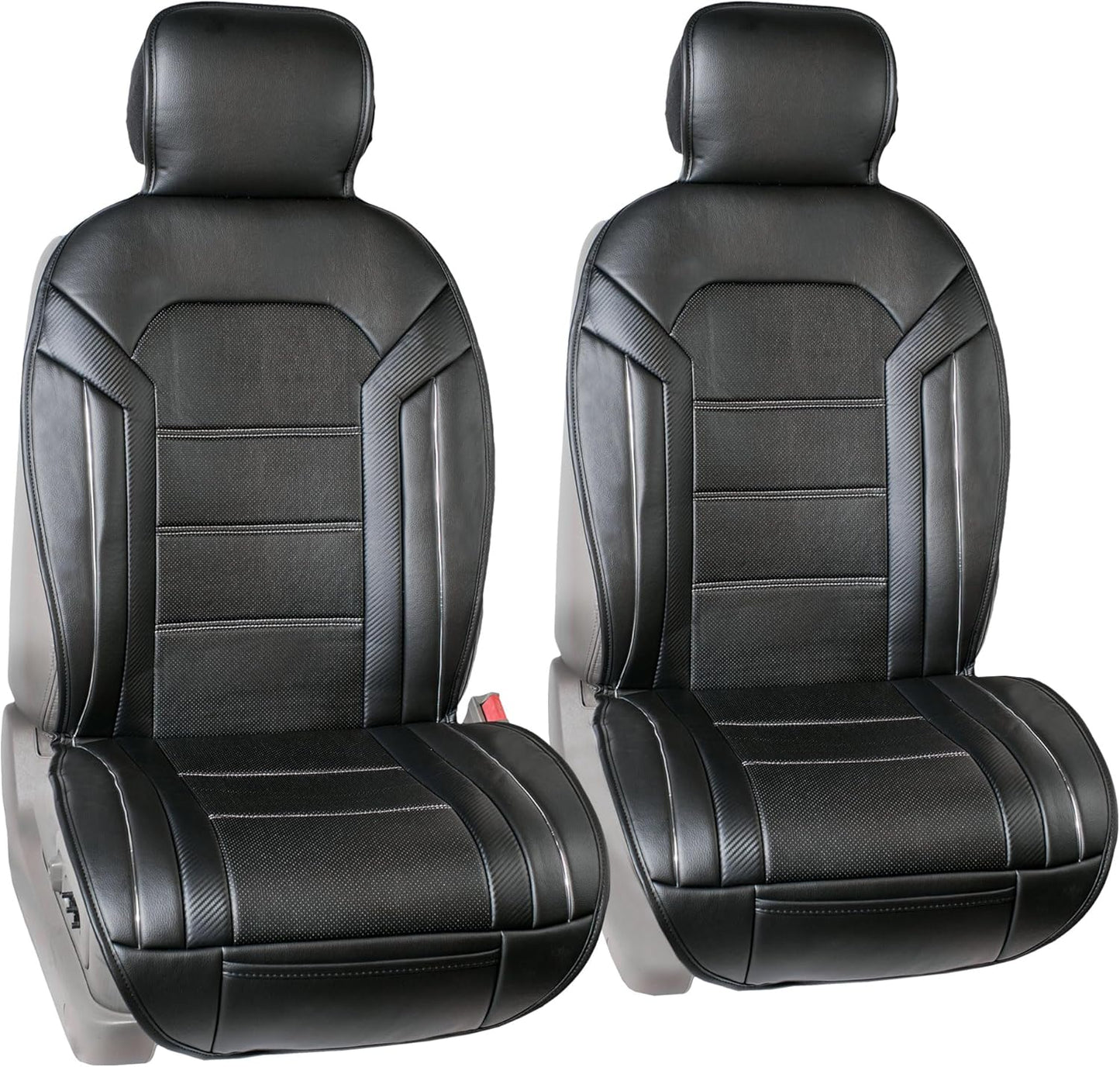 FH Group Front Set Faux Leather Car Seat Cushions - Seat Covers for Low Back Seat, Universal Fit, Airbag Compatible Seat Cover for SUV, Sedan, Black