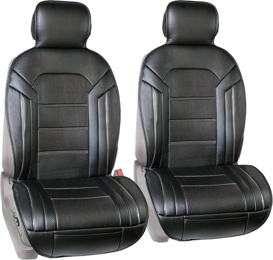 FH Group Front Set Faux Leather Car Seat Cushions - Seat Covers for Low Back Seat, Universal Fit, Airbag Compatible Seat Cover for SUV, Sedan, Black