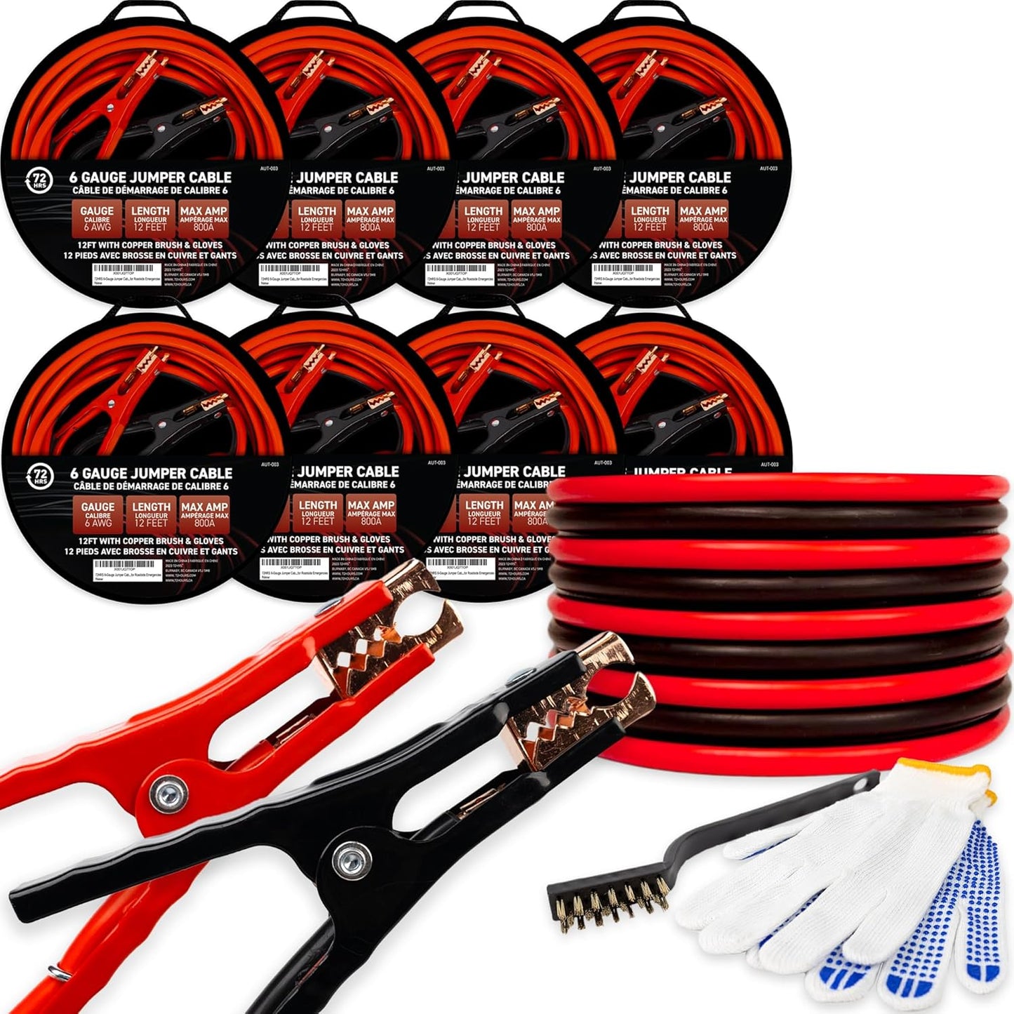 72HRS Jumper Cables, Booster Cable, Jumper Battery Cables for Roadside Emergencies (25 Feet (Pack of 10), 0-Gauge)