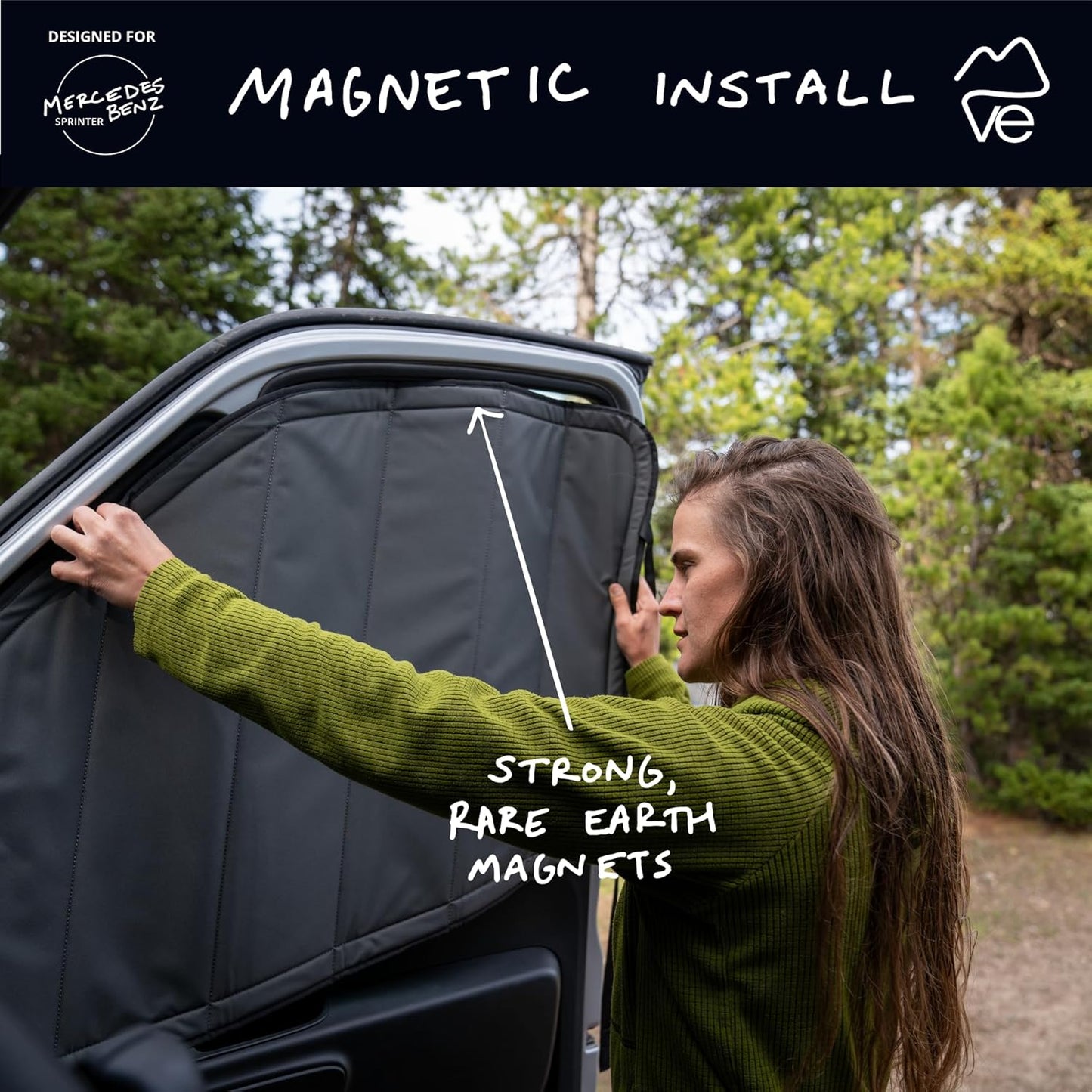 VanEssential New MERC 2019-Current Sprinter Van Insulated Blackout Front Door Covers (Pair) - Cool Gray