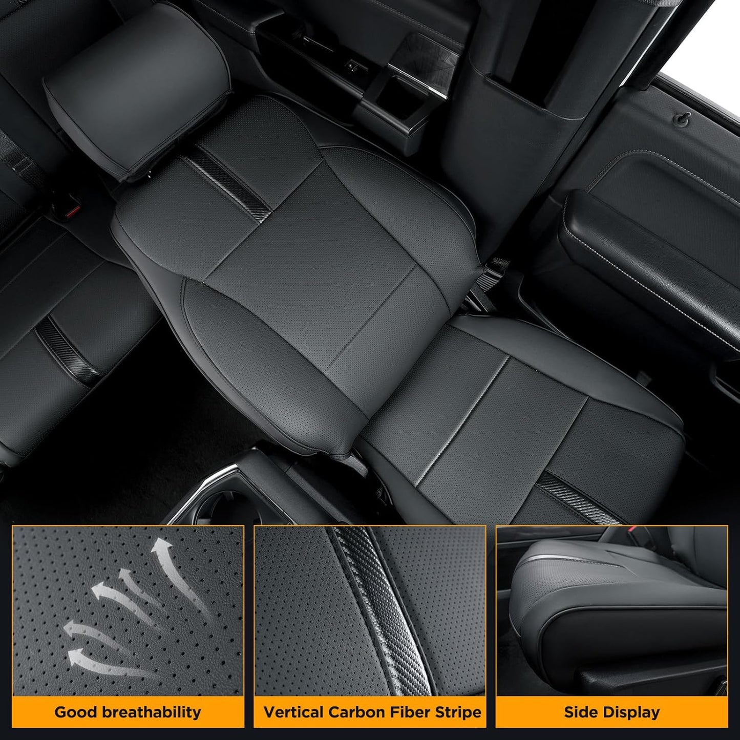 DrCarNow for Ford F150 Front Seat Covers 2015-2022 2023 2024 2025,Only Fit for F150 1st Row Bucket Seat(XL,XLT),Black Waterproof Leather Seat Cover Accessories(Only Front Seat