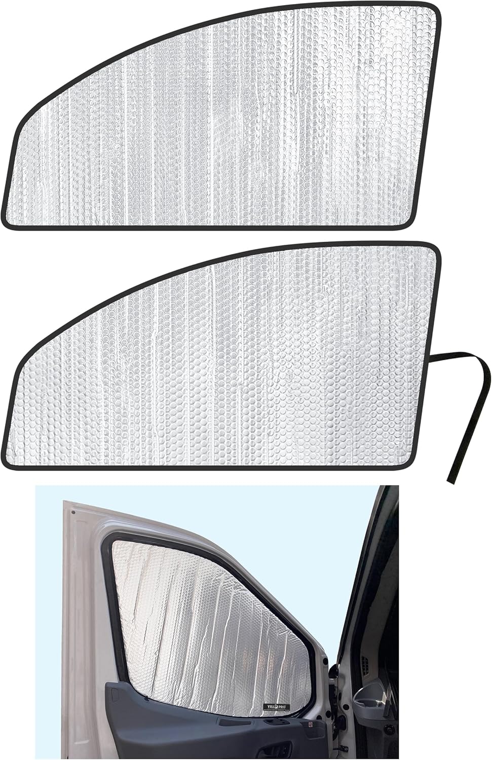 YelloPro Auto Side Window Front Seat Reflective Sunshade Custom Fit for 2015 2016 2017 2018 2019 2020 2021 2022 2023 2024 Ford Transit Van (Set of 2)