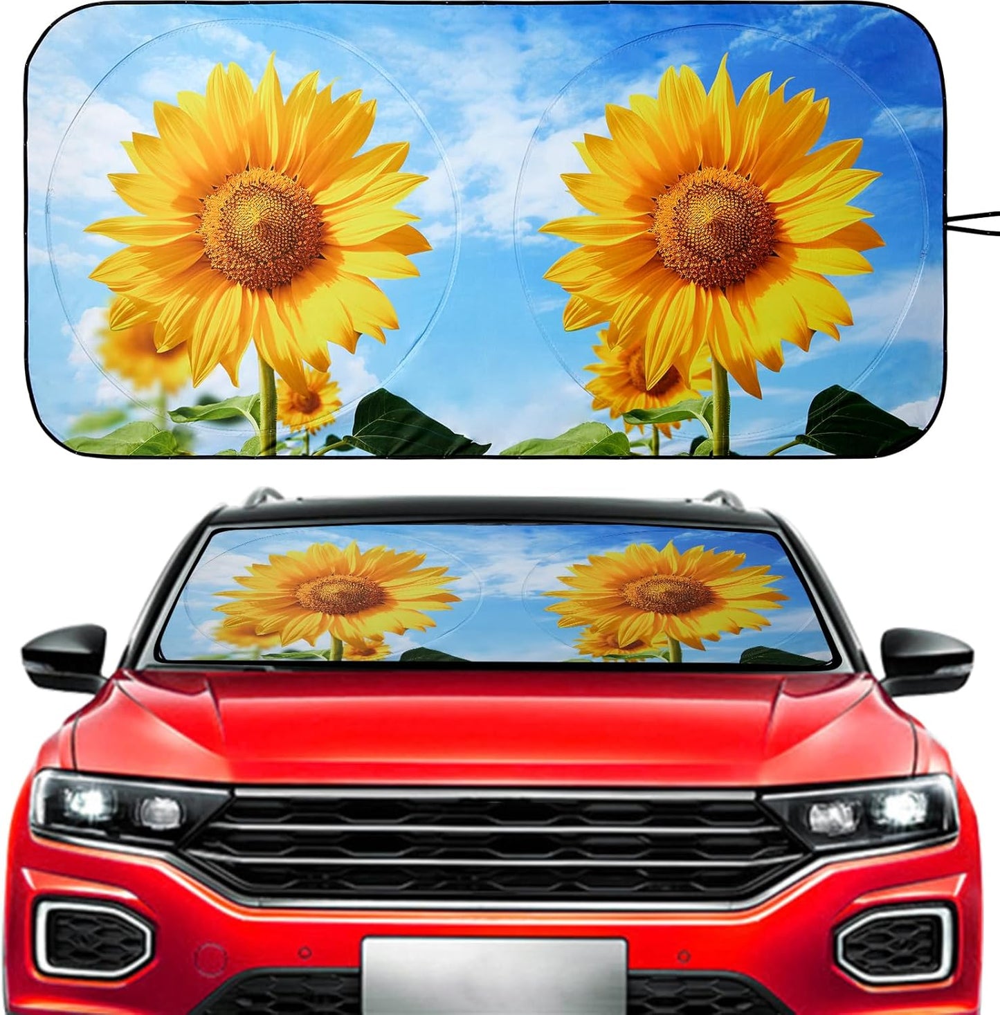 Vepagoo 2-Piece Car Windshield Sun Shade Cover, Auto Sun Shield Heat Protector for Front Window with Storage Bag, Car Sunscreen UV Reflector Protect Dashboard 28x31 inches