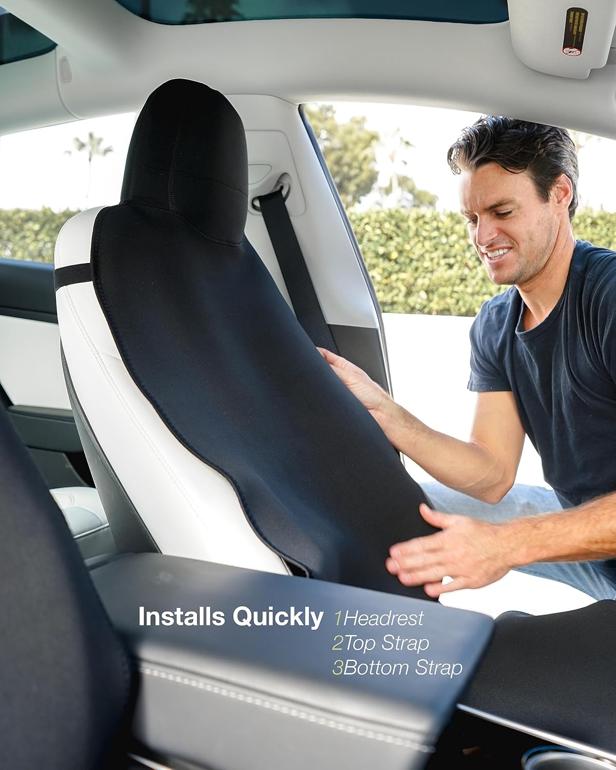 EVNV Tesla Model 3 Seat Covers 2023 - Waterproof Tesla Seat Covers Protect Your Front Seats - Fits 2018-2023 Model 3, Black 2-Pack