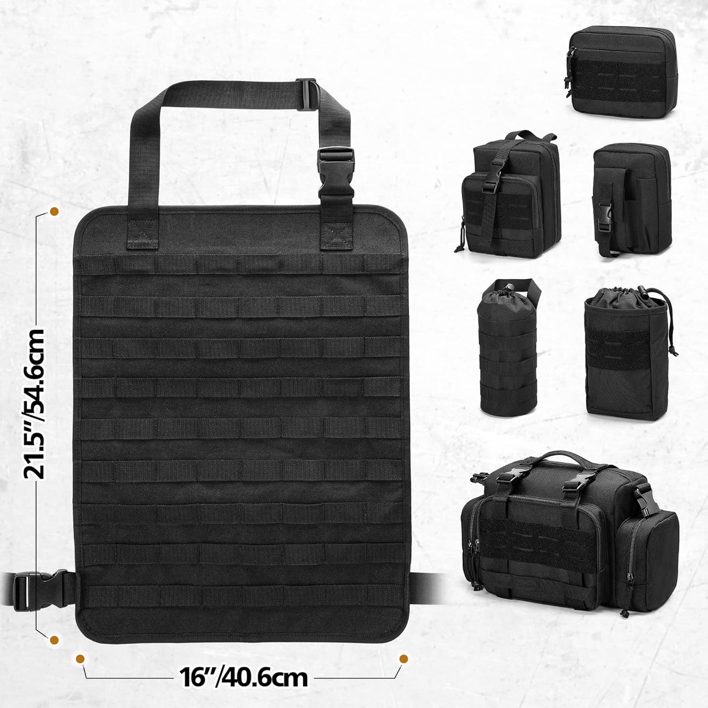 HODRANT Tactical Seat Back Organizer, Universal Car Seat Back Cover with 6 Different Size Molle Pouches, Tactical Gear Accessories Storage Bag for Front Seat Back of Truck, Pickup, SUV, Bag Only
