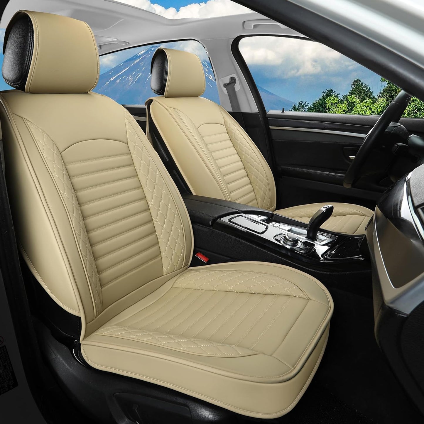 Vankerful Leather Seat Covers for Cars,Car Seat Covers Front Seats Only,Automotive Seat Covers for Trucks,SUV,Leatherette,Universal Fit，Vehicles Seats Cushions(Front Pair,Black)