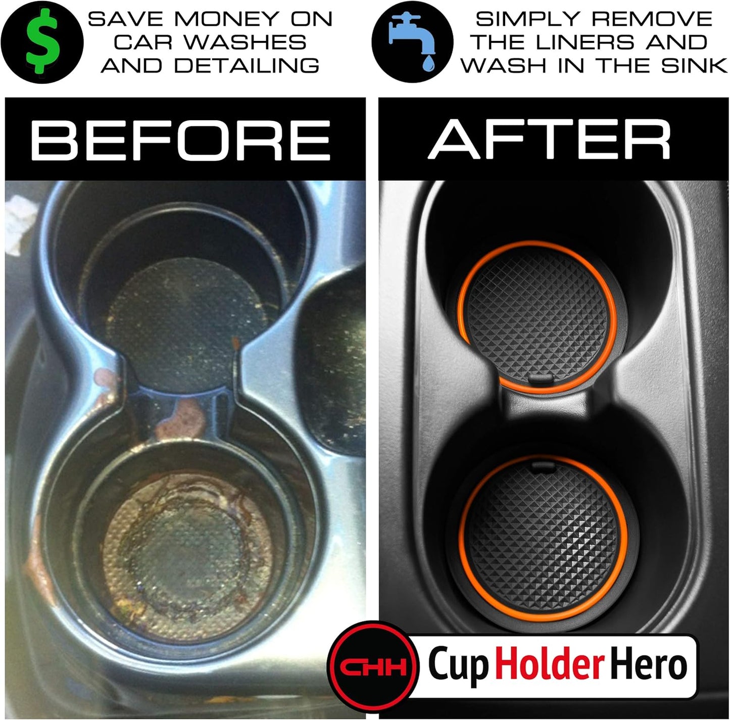 CupHolderHero Fits Toyota RAV4 2019-2024 Accessories - Premium Custom Non-Slip Anti-Dust Cup Holder Inserts, Center Console Liners, Door Pocket Mats, Interior Protection, 15pc Set, Orange Trim