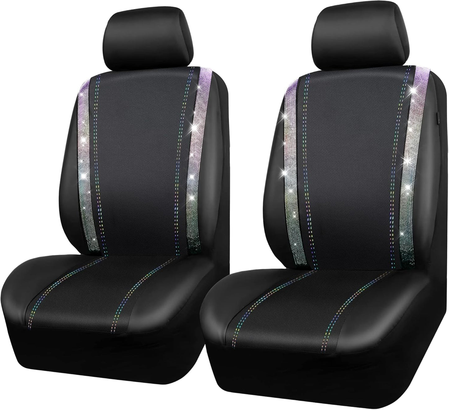 CAR PASS Bling Car Seat Covers Full Set, Shining Glitter Rhinestone Diamond Waterproof Faux Leather Interior Sets Universal Fit Automotive Glitter Crystal Sparkle Strips for Cute Women Girl, Beige