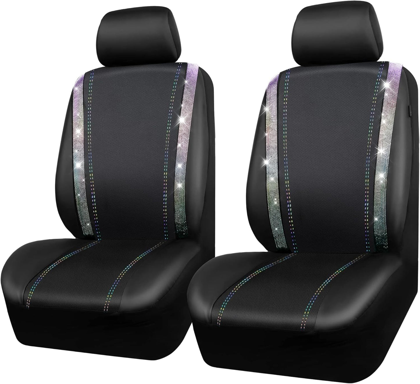 CAR PASS Leather Diamond Bling Car Seat Covers 2 Front Interior Sets, Waterproof Universal Shining Glitter Crystal Sparkle Fit for 95% Automotive Truck SUV Cute Women Girl, Beige Rhinestone