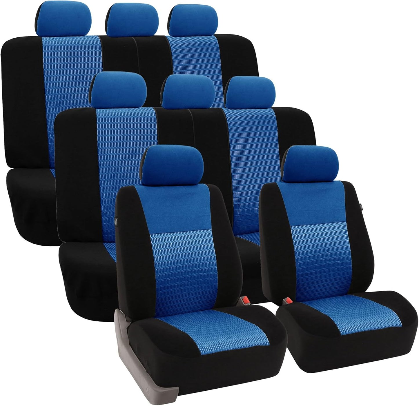 FH Group Car Seat Covers Three Row Set 7 Headrest Covers Car Accessories Universal Fit, Trendy Elegance 3D Air Mesh Airbag Compatible and Split Ready Beige Interior Accessories for Cars Trucks SUV
