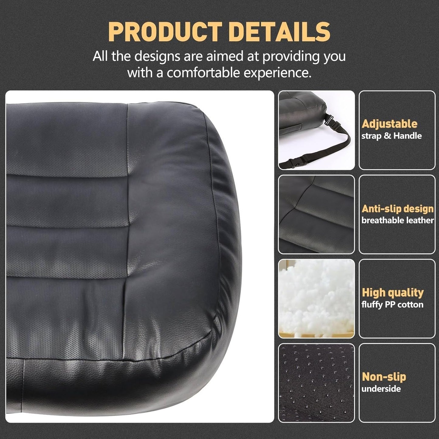 VOOCKI Booster Car Seat Cushion, Thick Leather Car Seat Cushion Pad for Adult to Raise Height, Portable Backless Car Seat Pillow with Handle for Trucks Driving, Suvs, Office Chairs, Wheelchairs