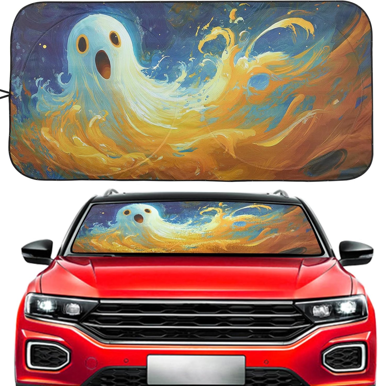 Vepagoo 2-Piece Car Windshield Sun Shade Cover, Auto Sun Shield Heat Protector for Front Window with Storage Bag, Car Sunscreen UV Reflector Protect Dashboard 28x31 inches