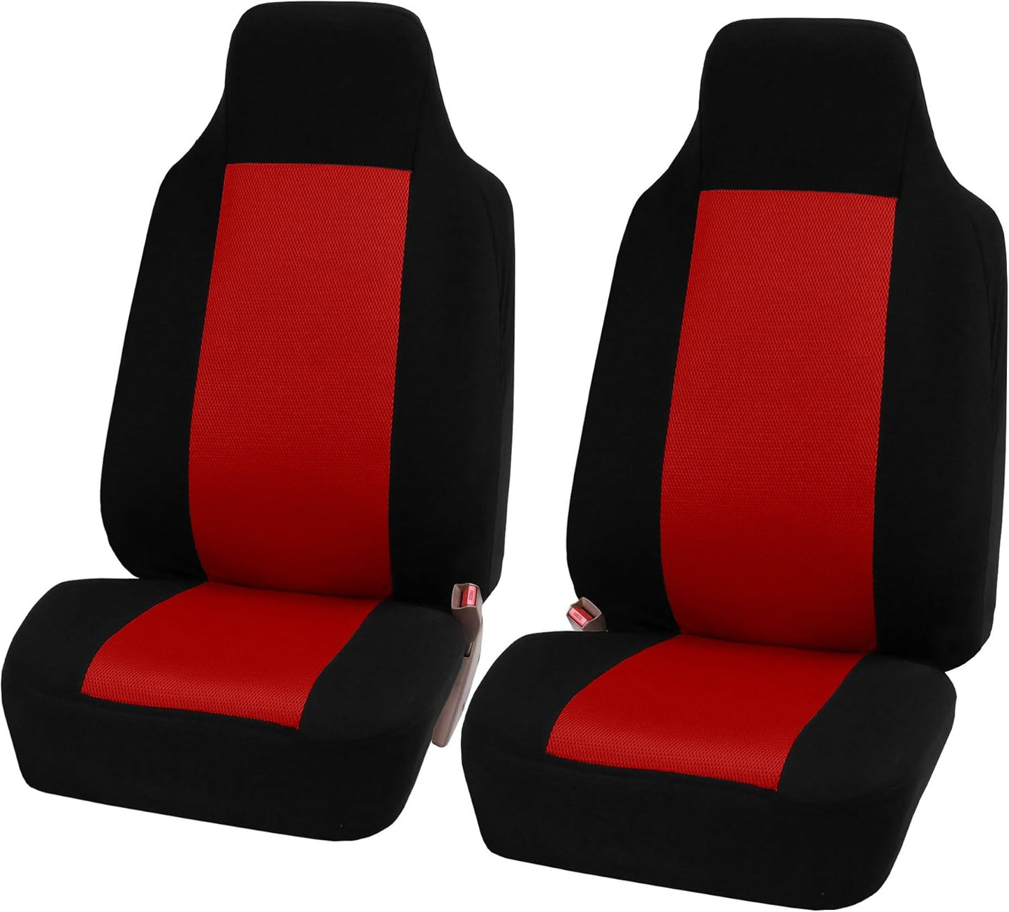 FH Group Fabric Fish Net Stitching Seat Covers W. 2 Rear Headrests and Solid Bench