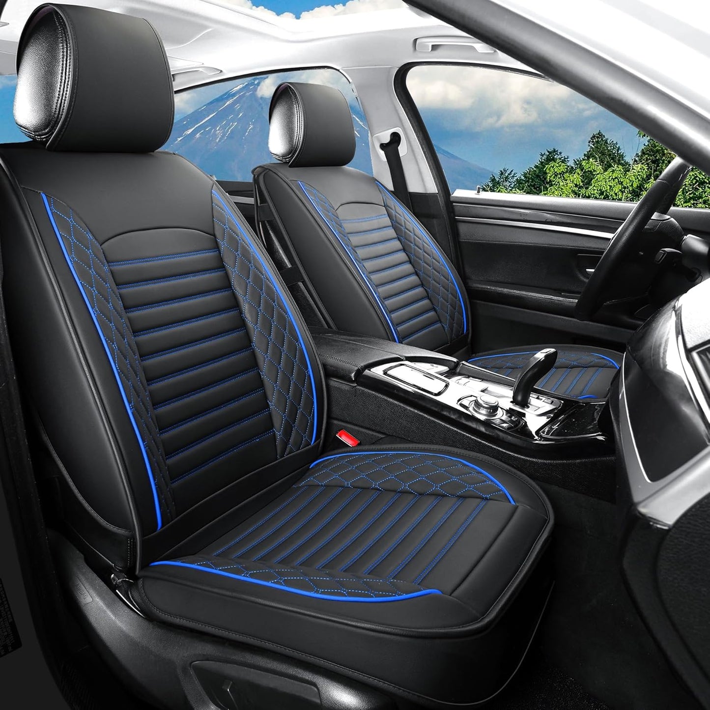 Vankerful Leather Seat Covers for Cars,Car Seat Covers Front Seats Only,Automotive Seat Covers for Trucks,SUV,Leatherette,Universal Fit，Vehicles Seats Cushions(Front Pair,Black)