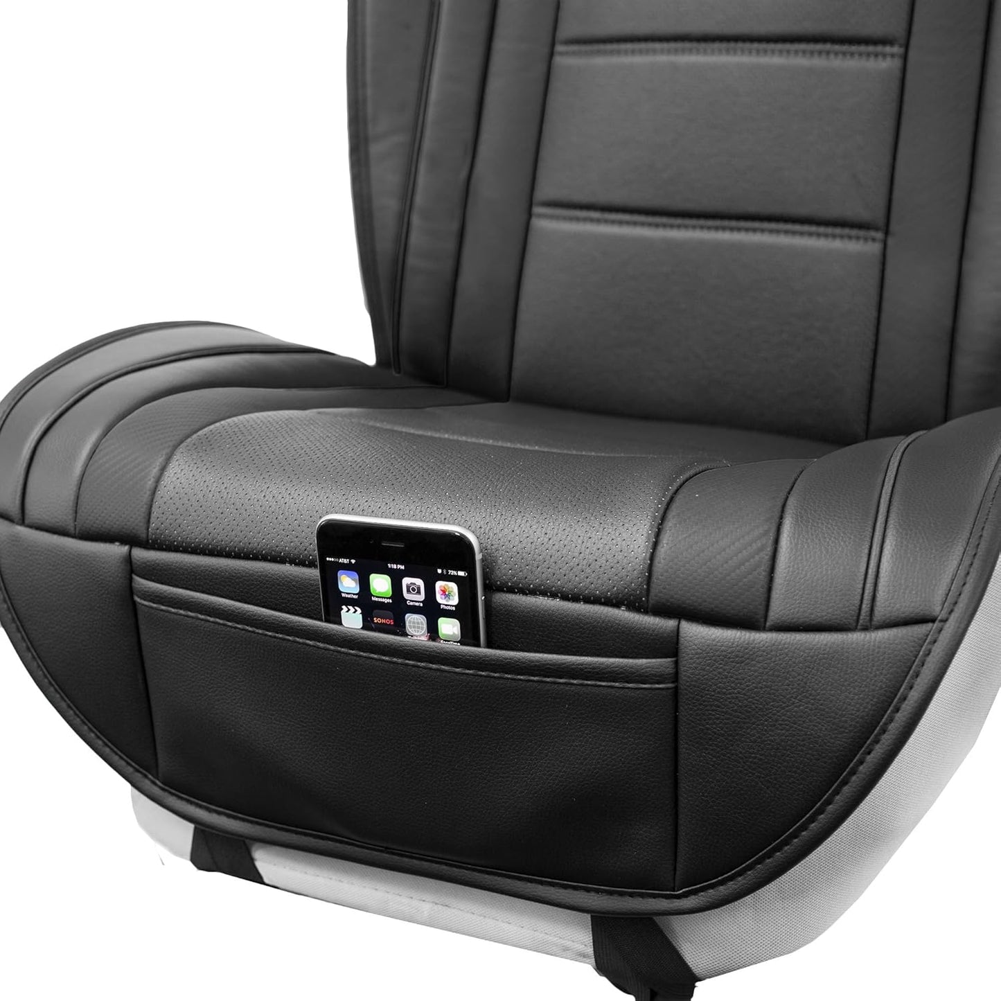 FH Group Front Set Faux Leather Car Seat Cushions - Seat Covers for Low Back Seat, Universal Fit, Airbag Compatible Seat Cover for SUV, Sedan, Black