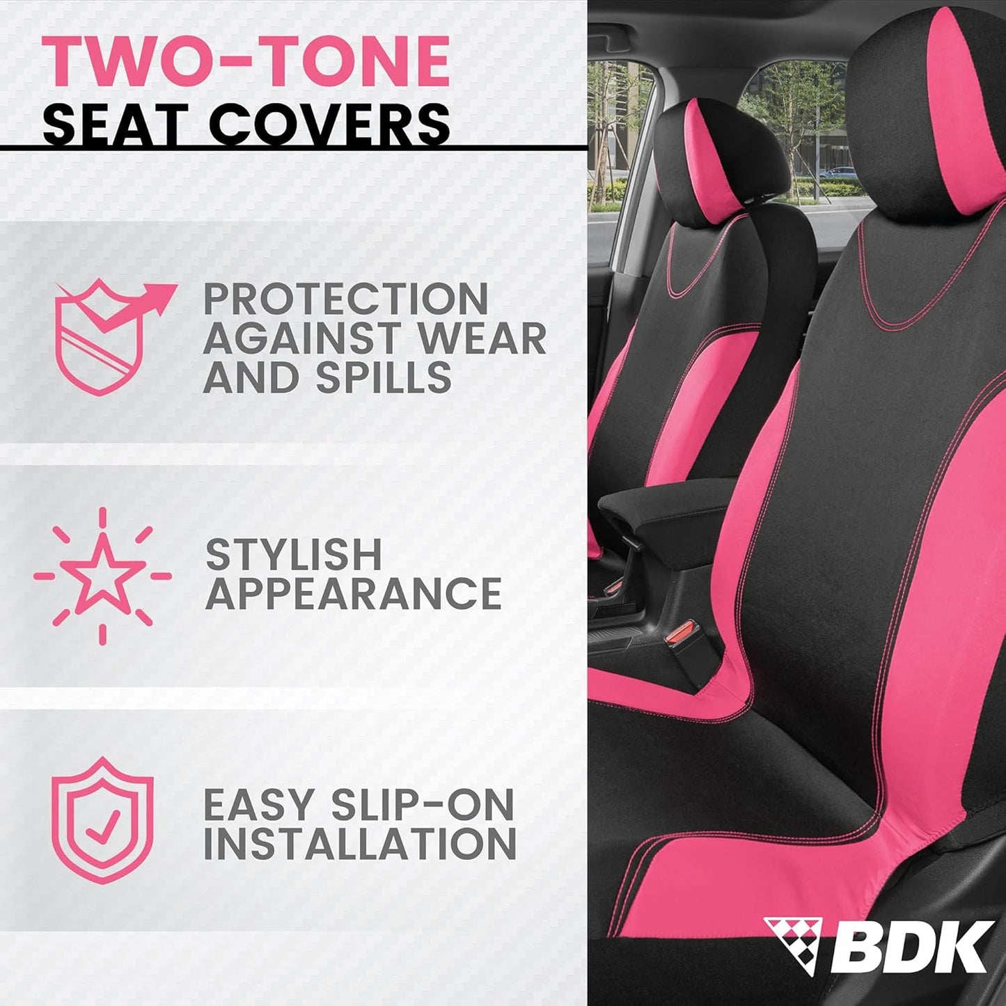 BDK OS-334-PK Sleek and Stylish Car Seat Covers, Split Bench Option, 5 Headrests, Side Airbag Compatible