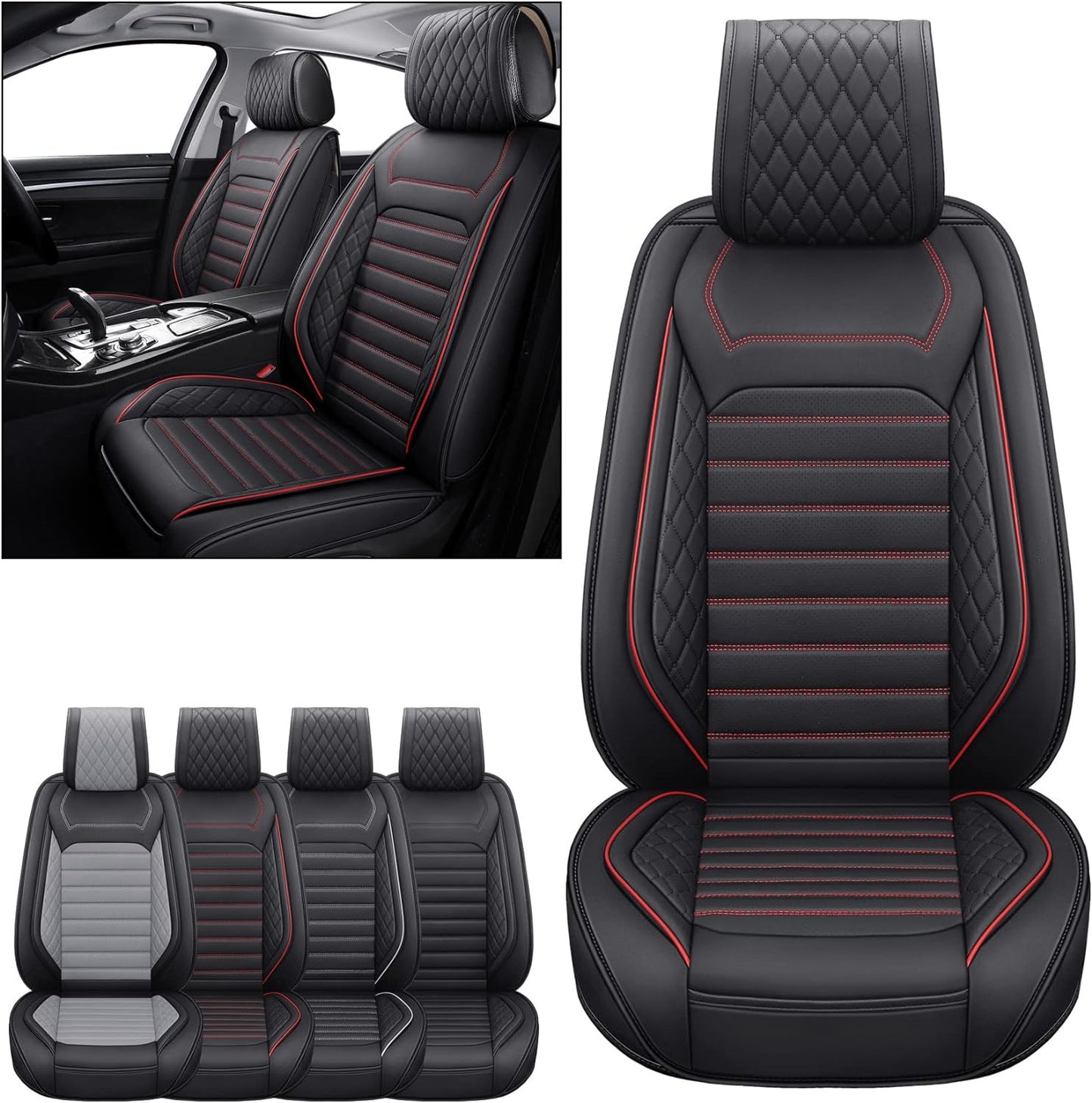 Aierxuan Driver Seat Covers Waterproof Leather Universal Fit for Nissan Rogue Murano Maxima Pathfinder Kia Soul Forte Sorento Optima Honda Hyundai Buick Mazda Jetta Passat (2PCS Front/Black-Red)