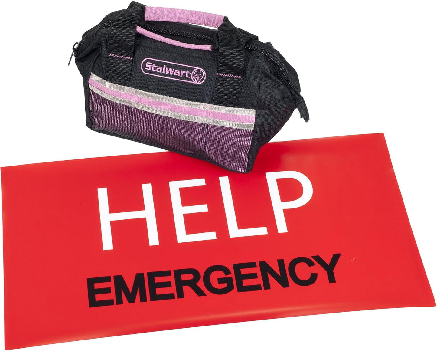 Roadside Emergency Car Kit - 55-Piece Car Accessories Set Includes Jumper Cables, Tools, Gloves, First Aid Kit, and Case by Stalwart (Pink)