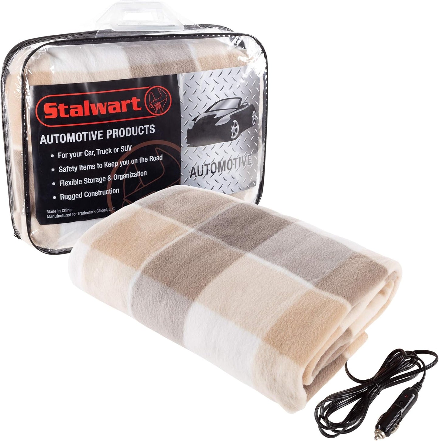 Electric Heater Car Blanket- Heated Travel Throw Electric Blanket for Car and RV, 12 volt by Stalwart- Red and Black