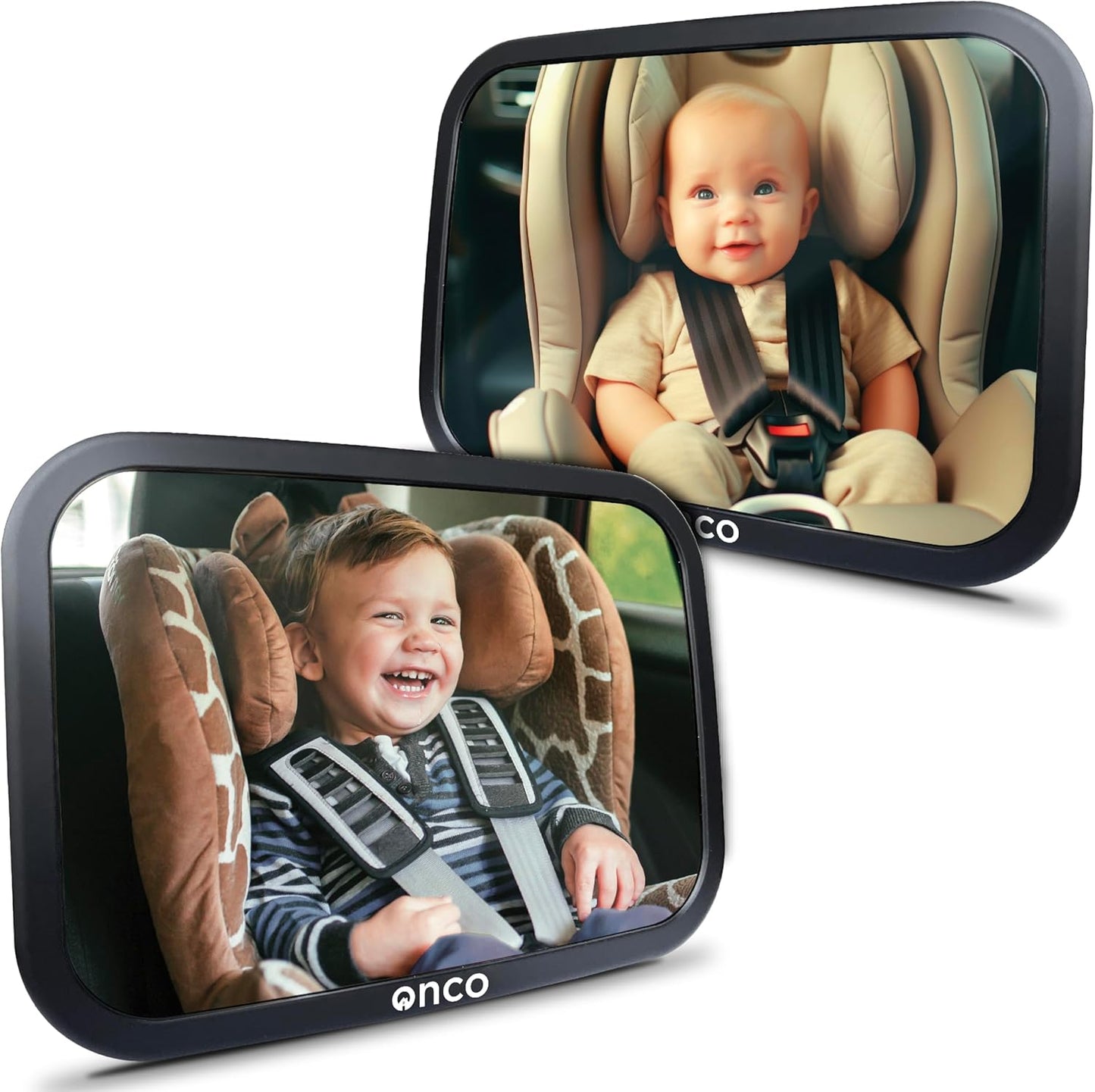 Onco Fixed Headrest Car Mirror - Tesla-Compatible, 100% Shatterproof & Shake-Proof for Baby Rear Facing, Adjustable Seat Mirror for Car Journeys