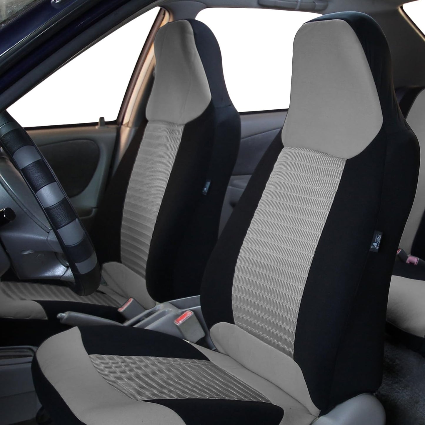 FH Group Fabric Pair Bucket Seat Covers Airbag Ready Gray Color