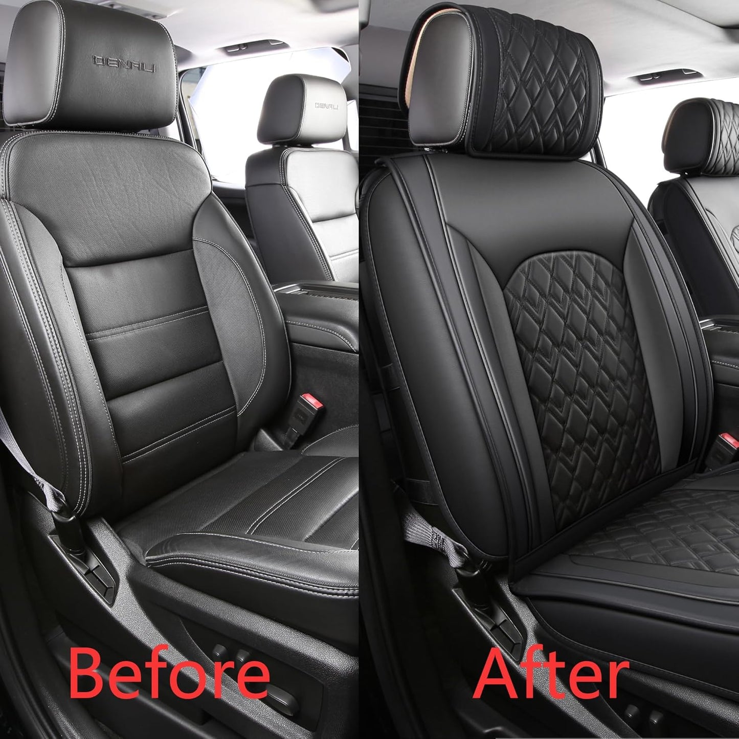 JOJOBAY Chevy Silverado Seat Covers,Leather Seat Covers for GMC Sierra,Custom Fit 2007-2025 1500 2500HD 3500HD Crew Double Extended Regular Cab,LT LZT RST Trail Boss(Front Pair,Black)