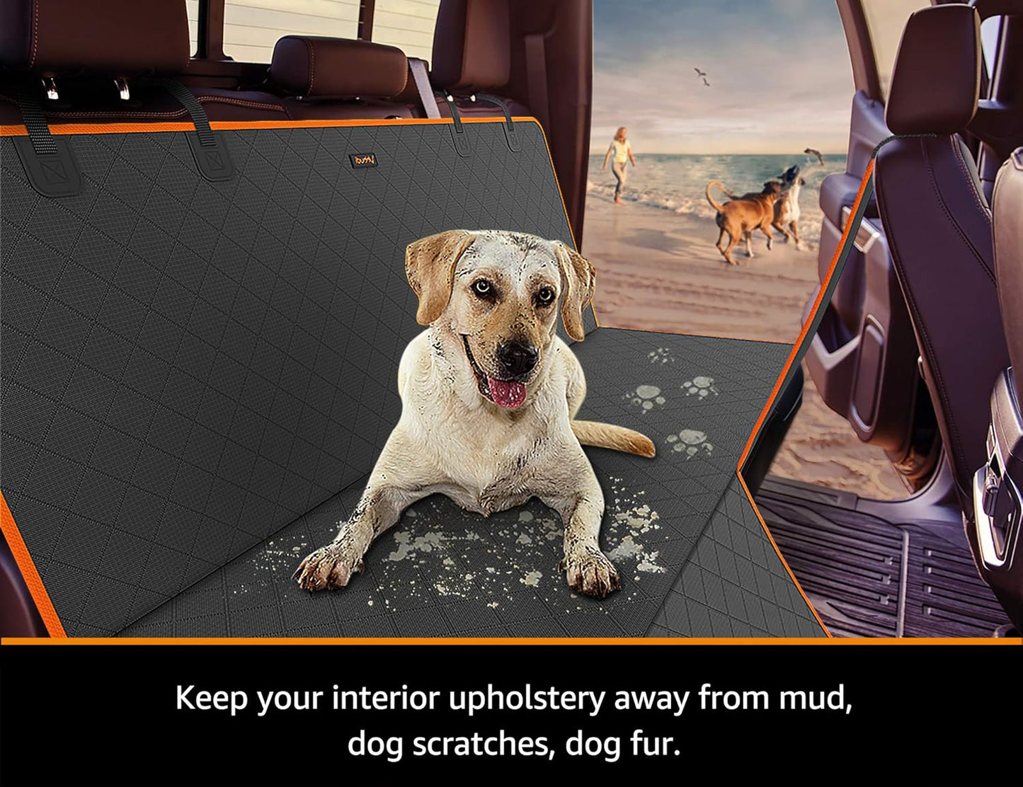 iBuddy Dog Truck Hammock for Back Seat Waterproof Dog Truck Seat Cover with Split Zipper Scratch Proof XL Dog Seat Cover Protector for Trucks and Large SUV and Car