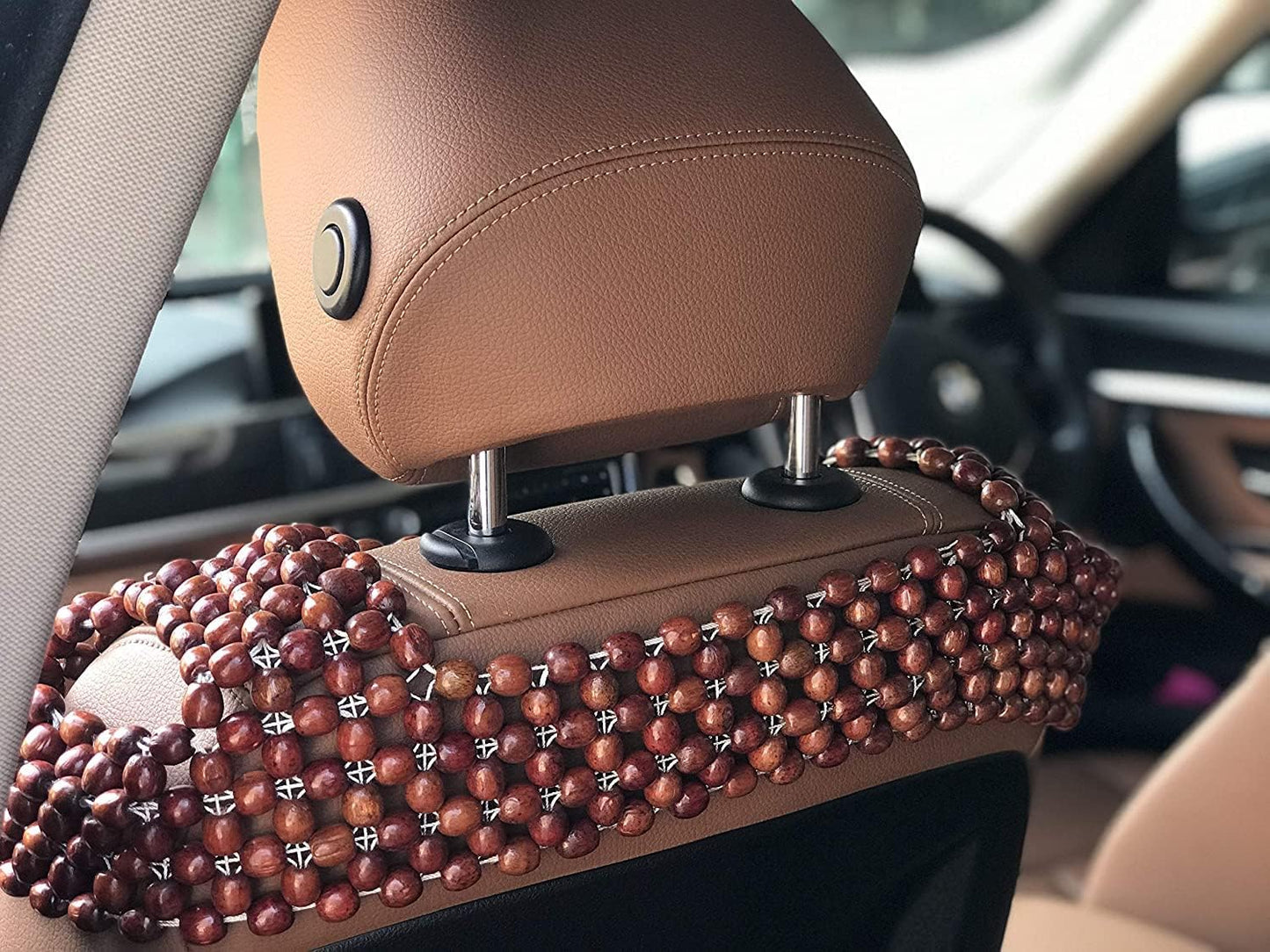 Natural Wood Beaded Auto Car Seat Cover, Cool Refreshing Back Massaging Comfort Mat,Premium Quality Universal for Car Truck on Summer Makes Driving Bearable Less Painful On Long Trips (Front seat)