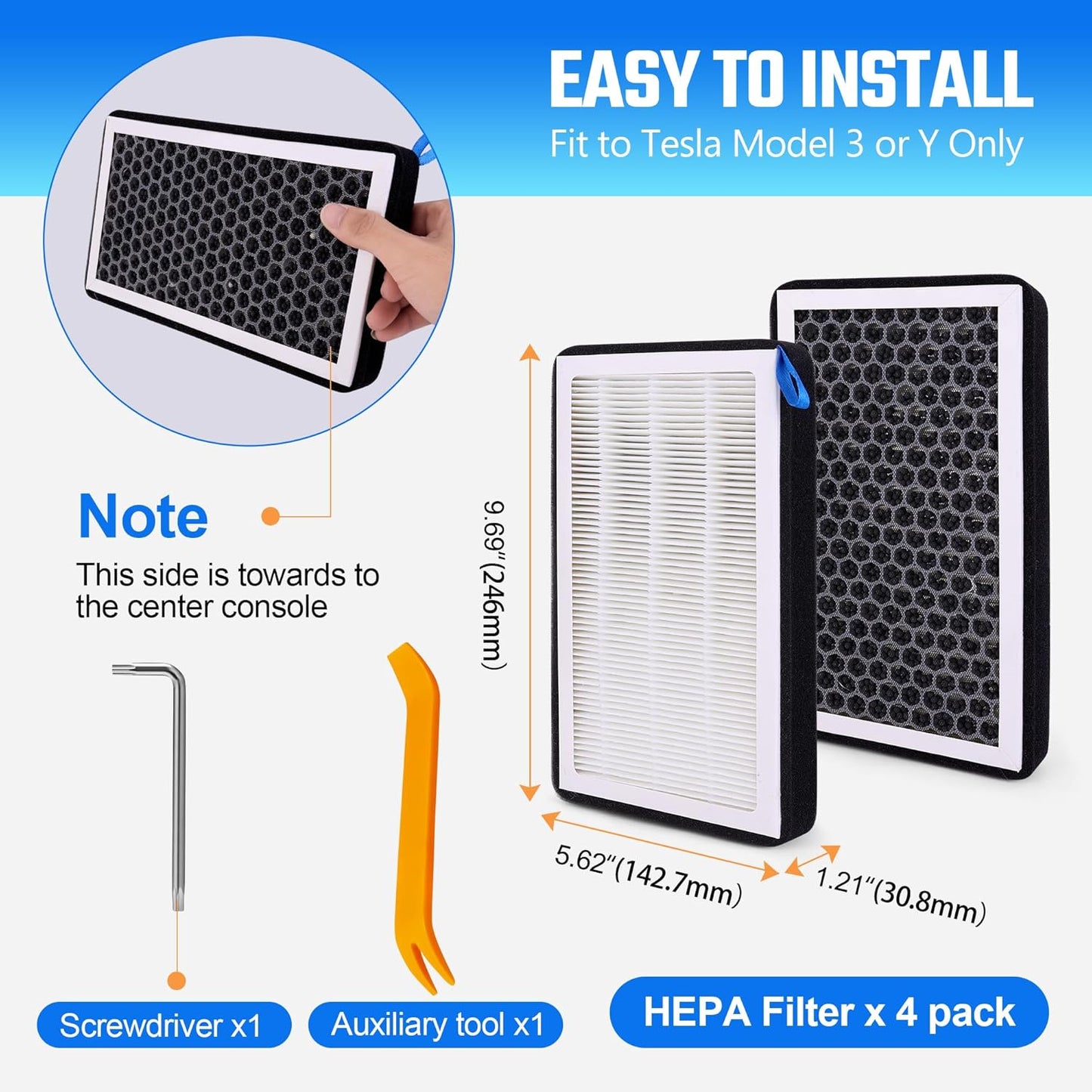 Tesla Cabin Air Filter HEPA with Activated Carbon, Air Conditional Replacement Accessories Compatible with Tesla Model 3 Model Y 2016 to 2025 (4 Pack)
